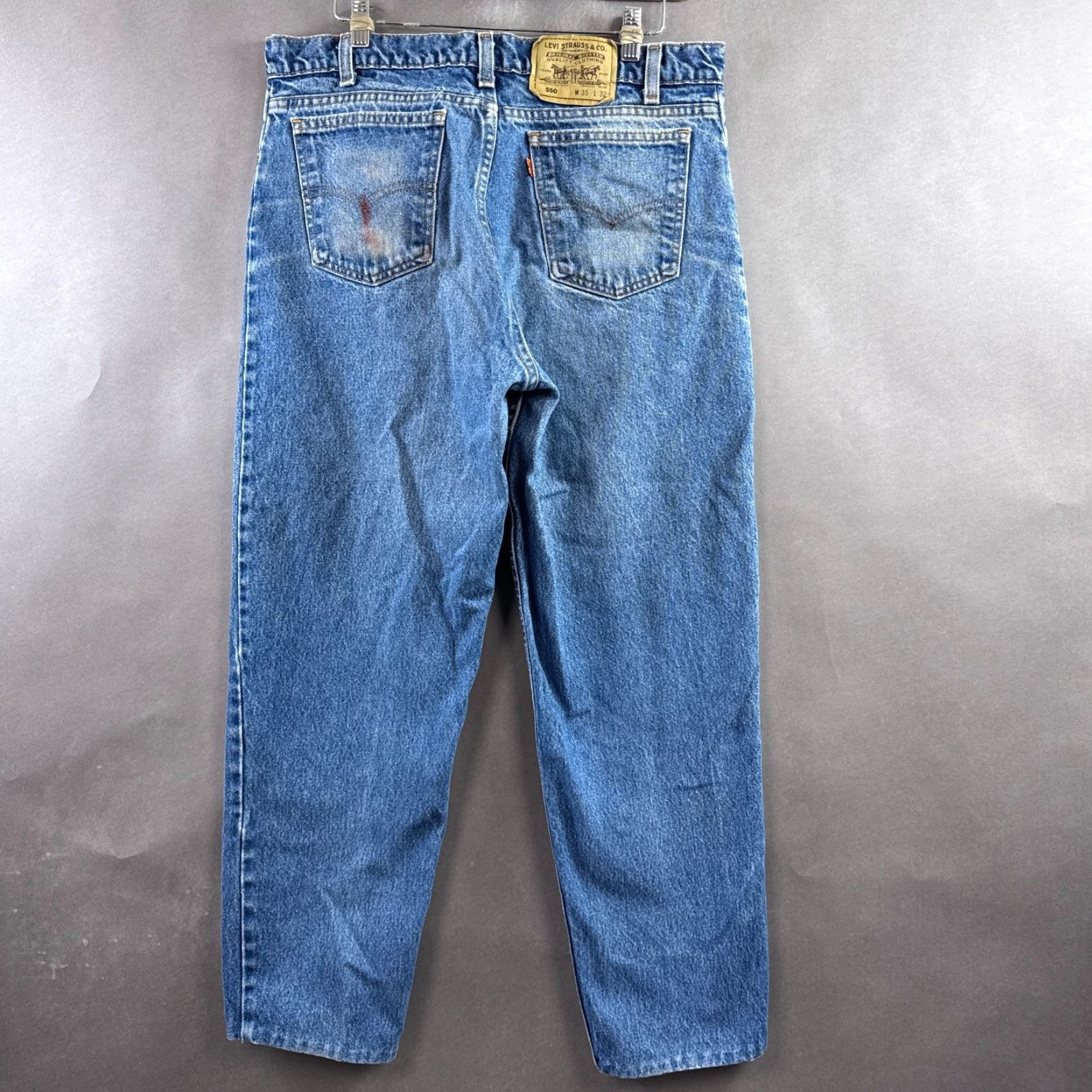 Levi's VINTAGE Levi's Jeans Mens 34x28 Blue 90s Orange Tab Made USA 550 (Tag35x32) Jeans Mens 90s Blue 550 Levi's 34x28 Size US 35 - 4 Thumbnail