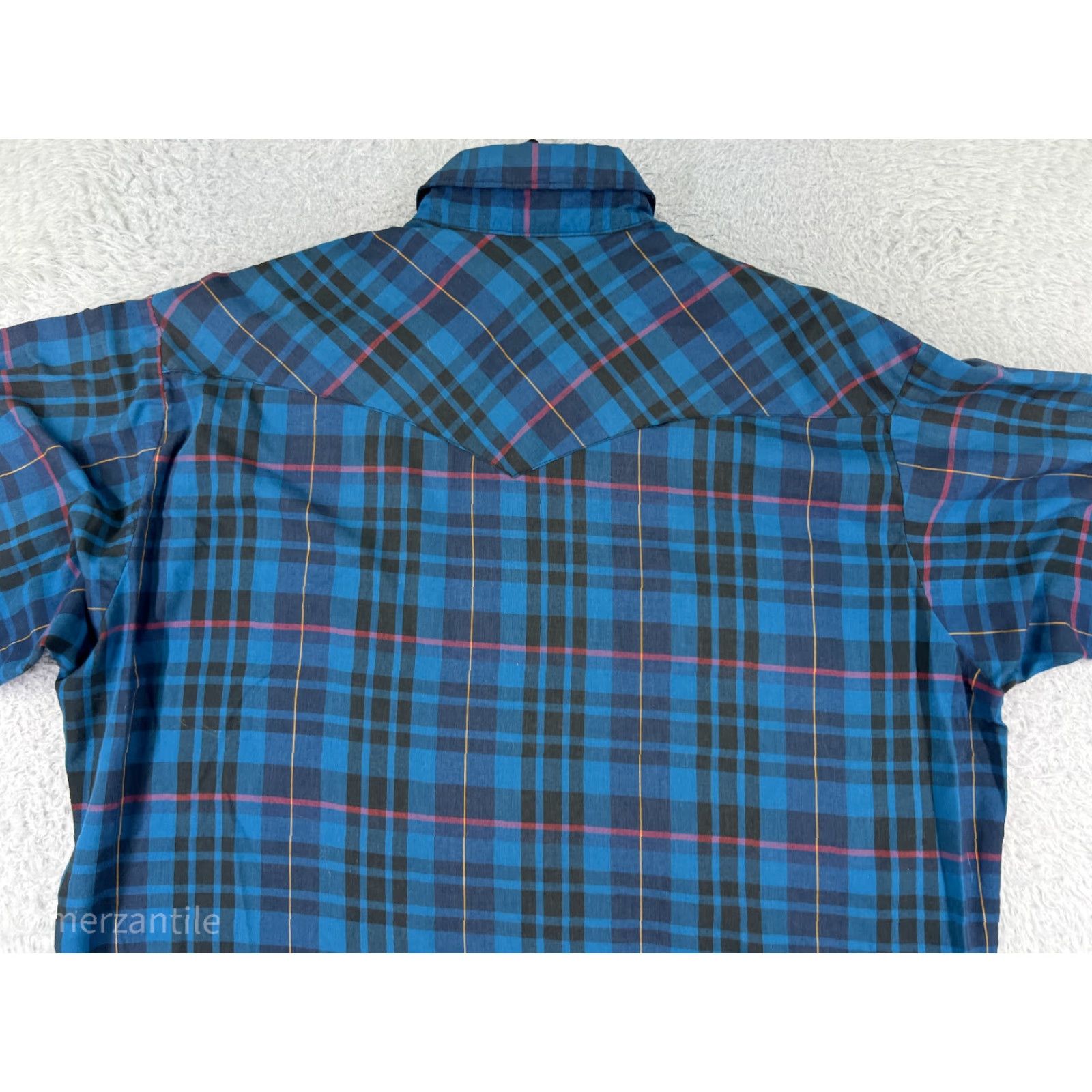 Vintage Rustler Mens Blue Plaid Long Sleeve Button-Up Shirt - X-Long Tail, Pearl Snaps, Western Cowboy, Cotton Blend, 40in Chest, Regular Fit Size US XL / EU 56 / 4 - 4 Thumbnail