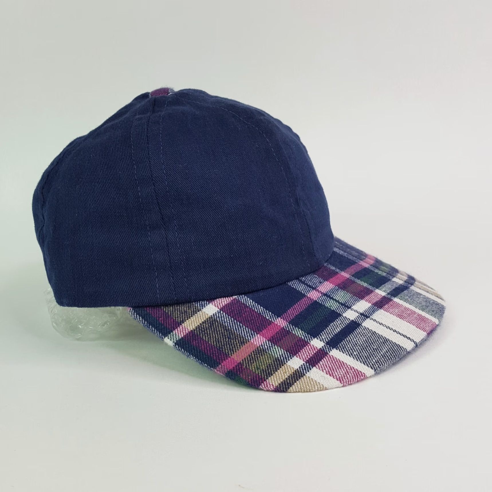 Vintage VINTAGE Navy Plaid USA Blank Adjustable Strap Dad Hat Baseball Cap Retro Mens Blue Town Talk Hat Size ONE SIZE - 3 Thumbnail