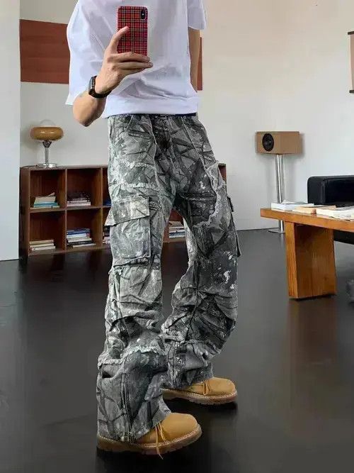 Japanese Brand Retro Camo Multi-Pocket Wide-Leg Cargo Jeans Size US 32 / EU 48 - 1 Thumbnail