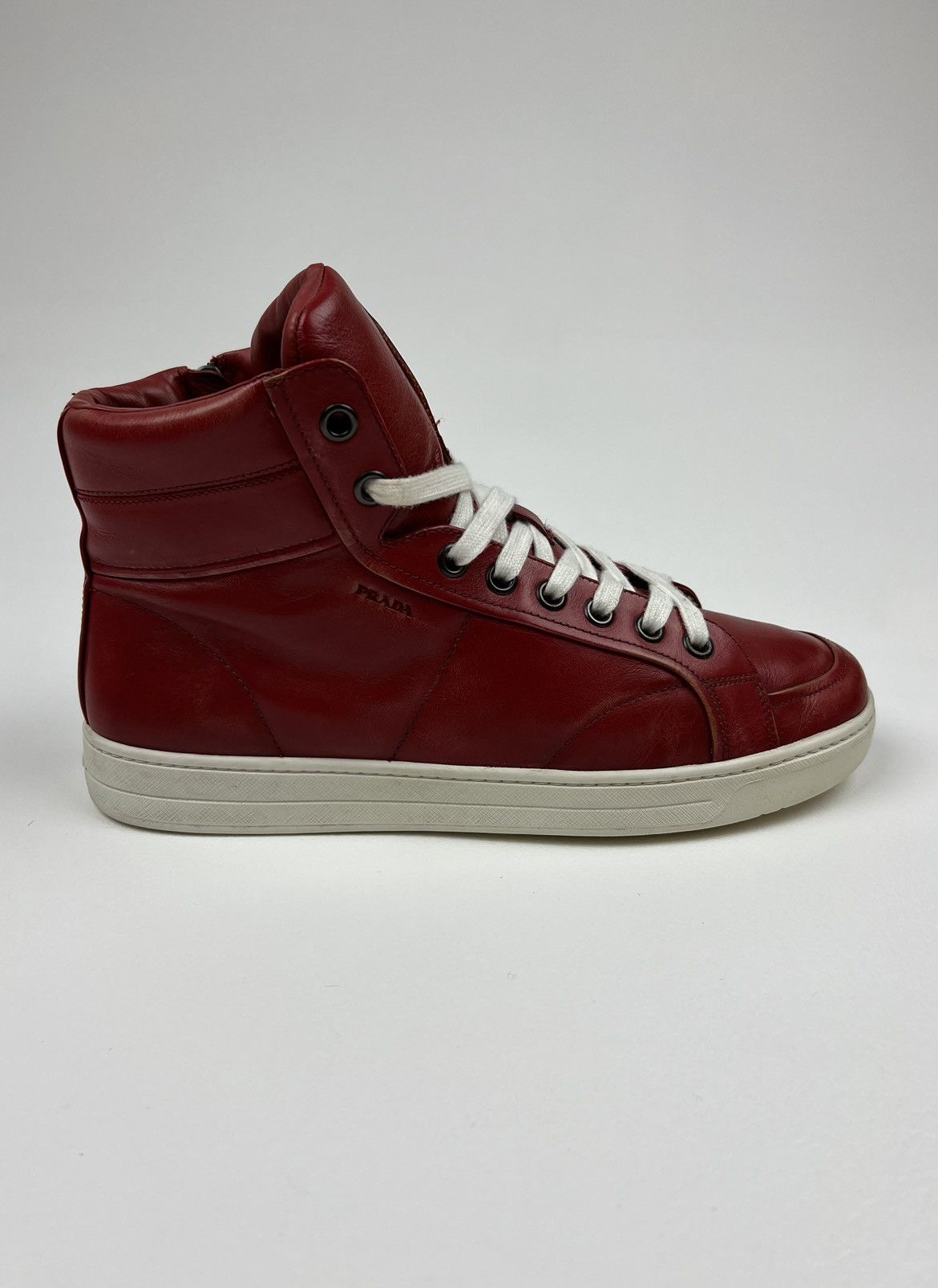 Prada PRADA Sneakers Hi Top Leather Shoes Side Zip Red Tab Logo Size US 10 / EU 43 - 8 Thumbnail