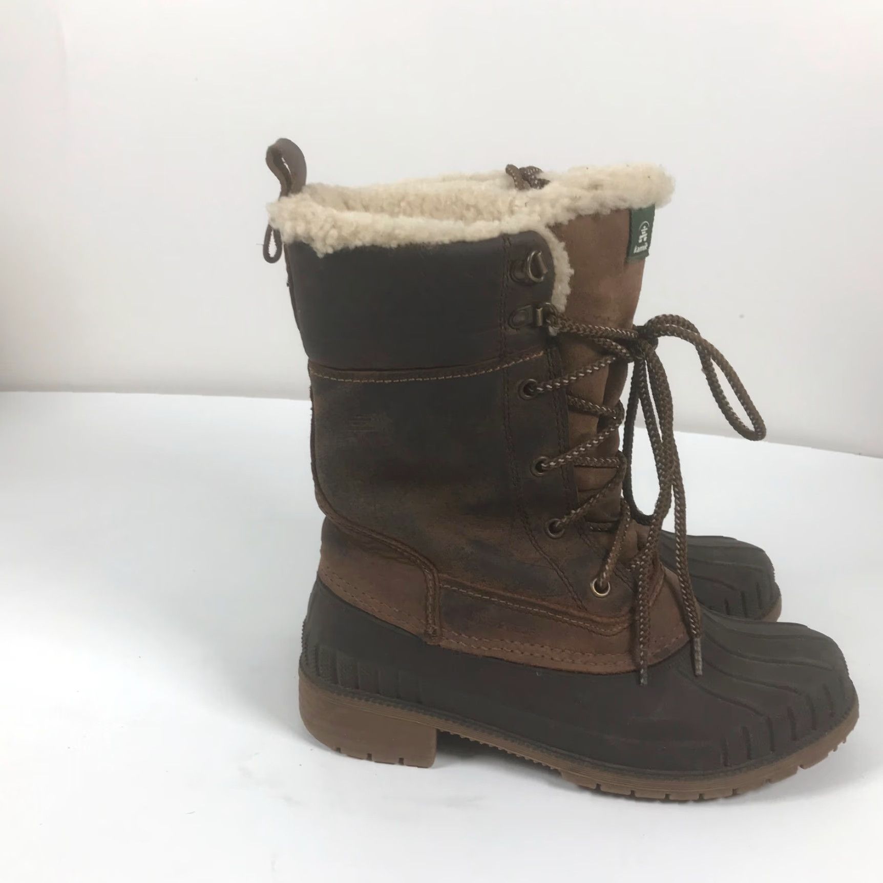 Vintage Kamik Siennah Womens Boot Brown Leather Lace Up Mid-Calf Faux Fur Lined Waterproof Non-Slip 3M Thinsulate Winter Boots 8 M Women Size M / US 6-8 / IT 42-44 - 4 Thumbnail