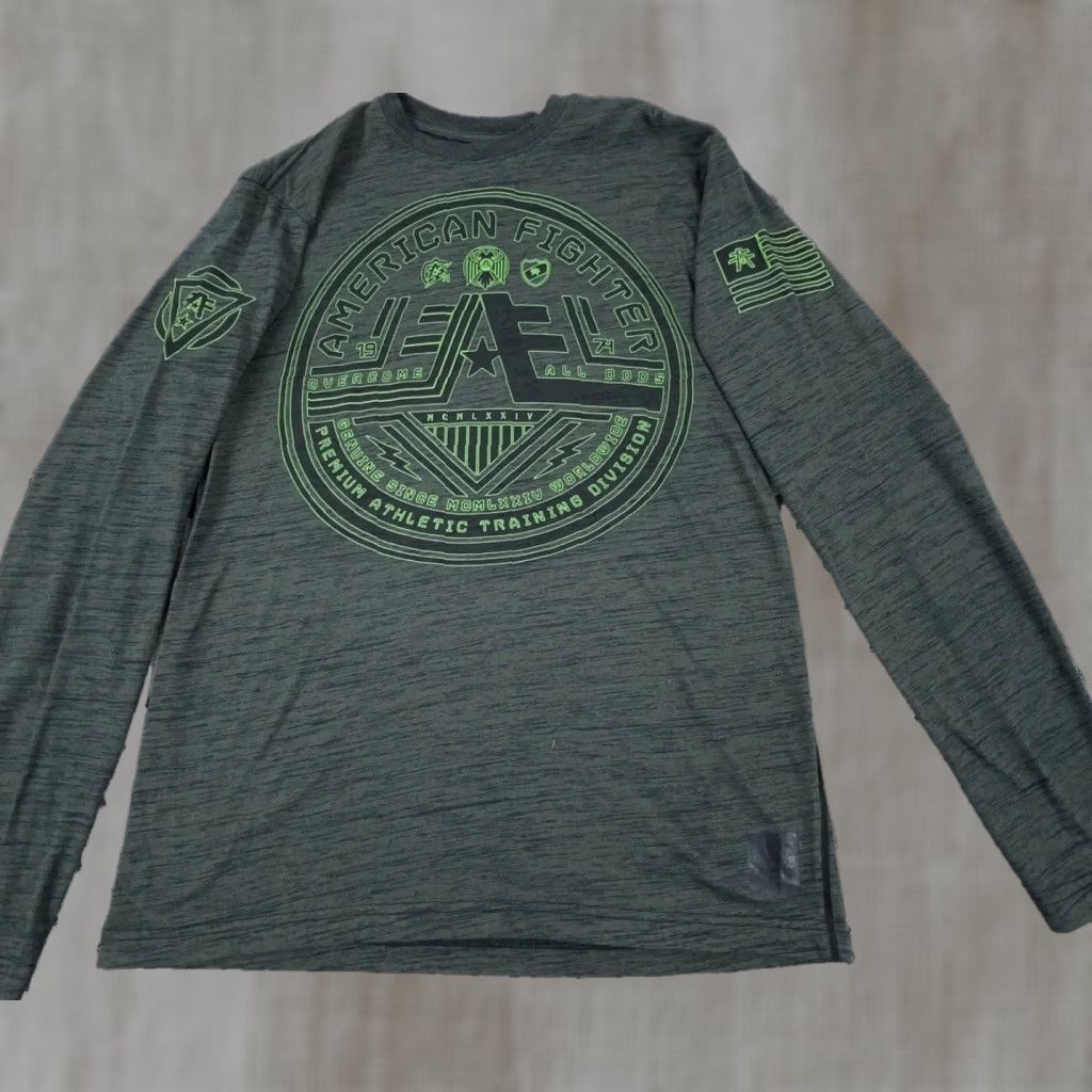 Vintage American Fighter Shirt Men Large Green Black Tee Spell Out MMA Mall Punk Adult Size US L / EU 52-54 / 3 - 1 Thumbnail