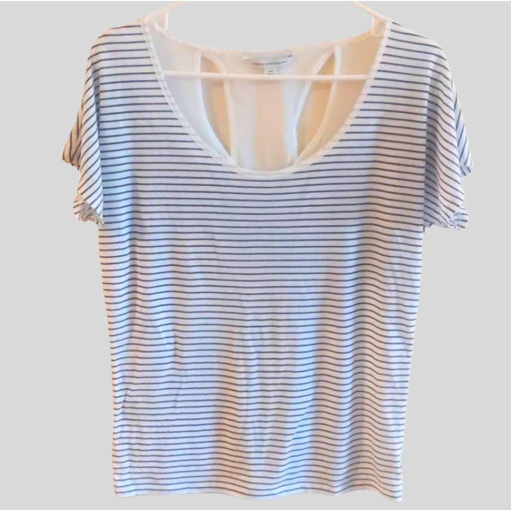 American Eagle Outfitters American Eagle Blue White Striped T-Shirt Size Small Scoop Neck Casual Top Size S / US 4 / IT 40 - 1 Thumbnail