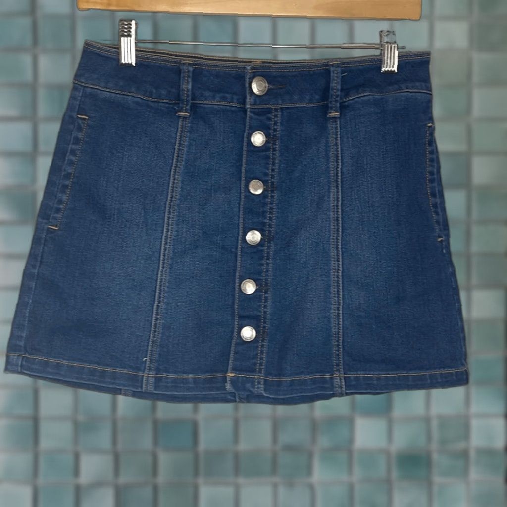Vintage VINTAGE American Eagle Skirt Mini Women Size 4 Blue Short Buttons Front 2 Side Pockets Stretch Size 27" / US 4 / IT 40 - 1 Thumbnail