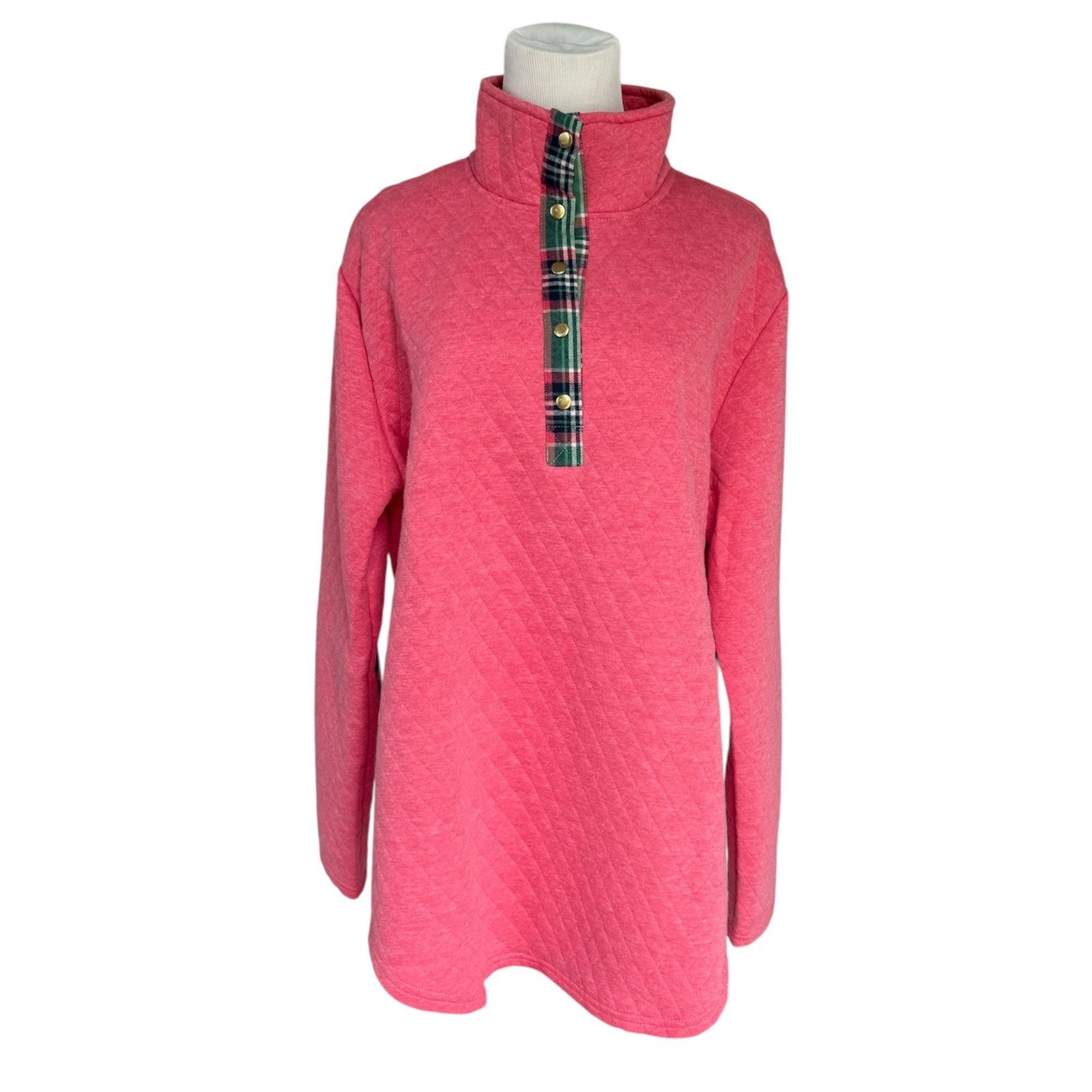 Other NEWLong Sleeve Pink Quilted Snap Pullover Plaid Elbow Patch Size XL / US 12-14 / IT 48-50 - 3 Thumbnail