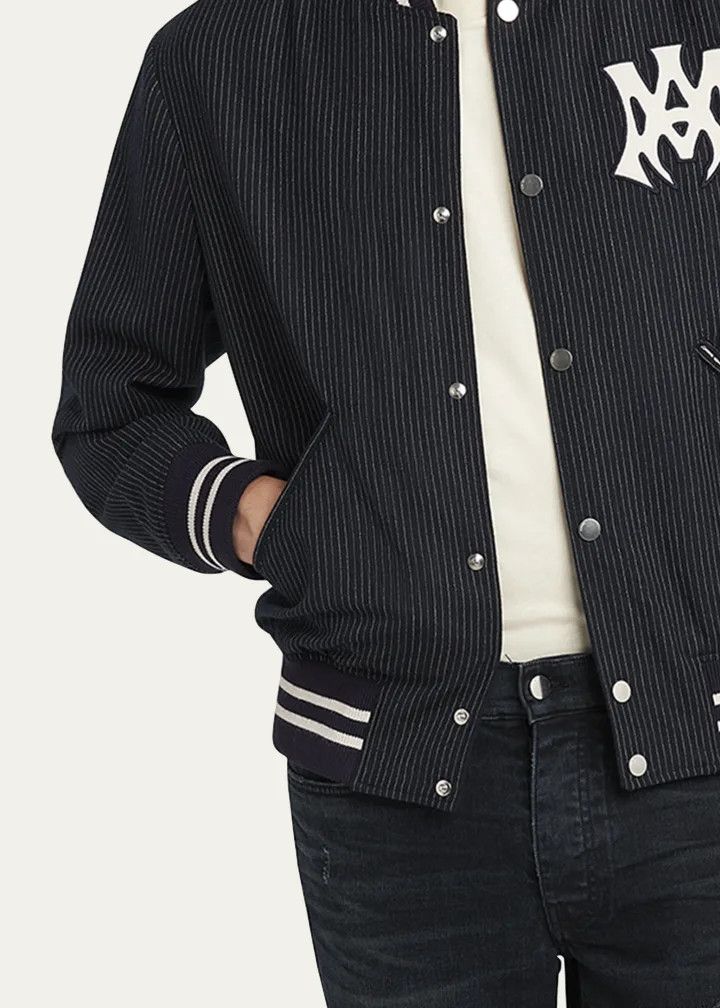 Amiri o1h1sh10525 Hollywood Pinstripe Bomber in Midnight Blue Size US L / EU 52-54 / 3 - 5 Thumbnail