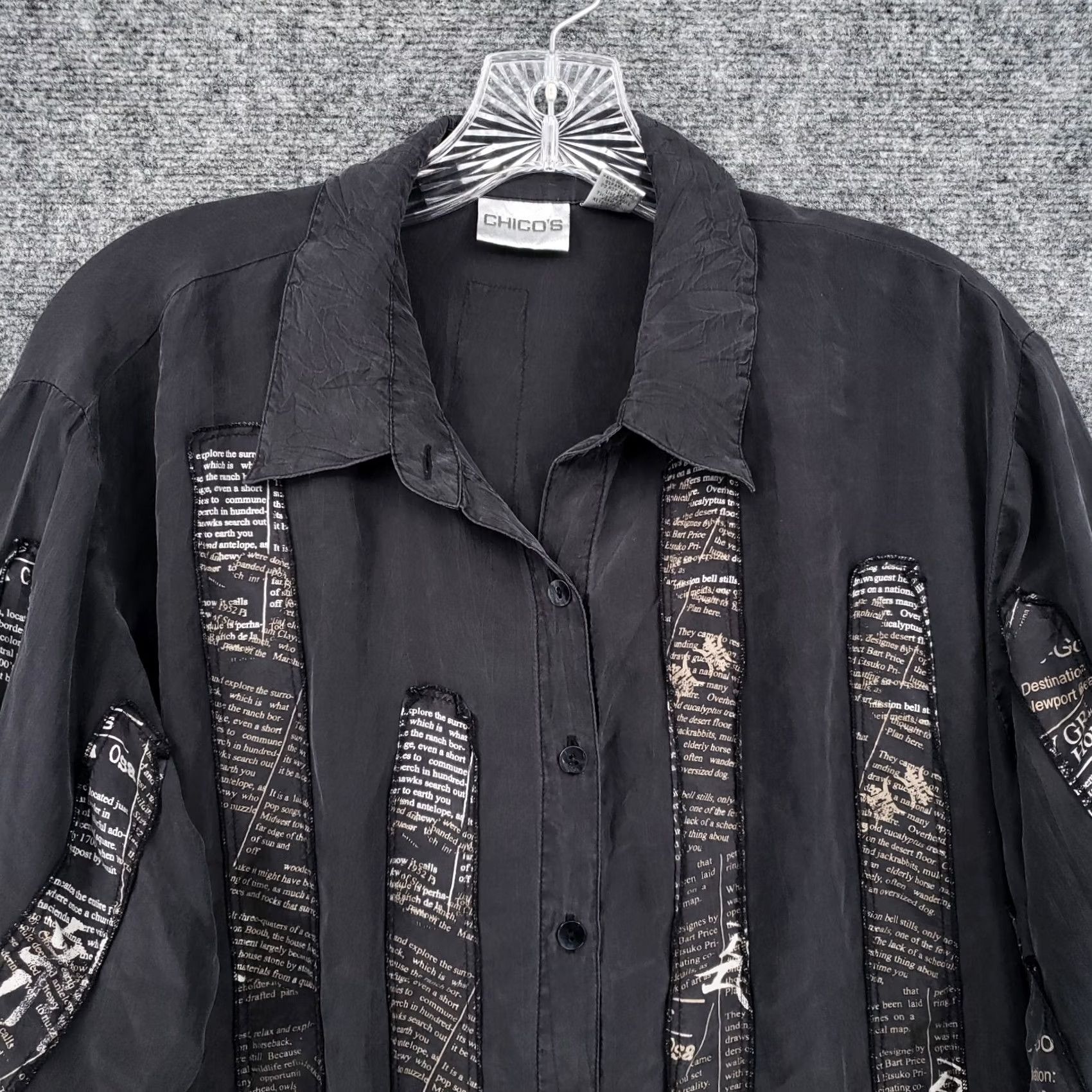 Vintage Chicos Shirt Womens M Medium Black Long Sleeve Silk Collared Button Up Size M / US 6-8 / IT 42-44 - 3 Thumbnail