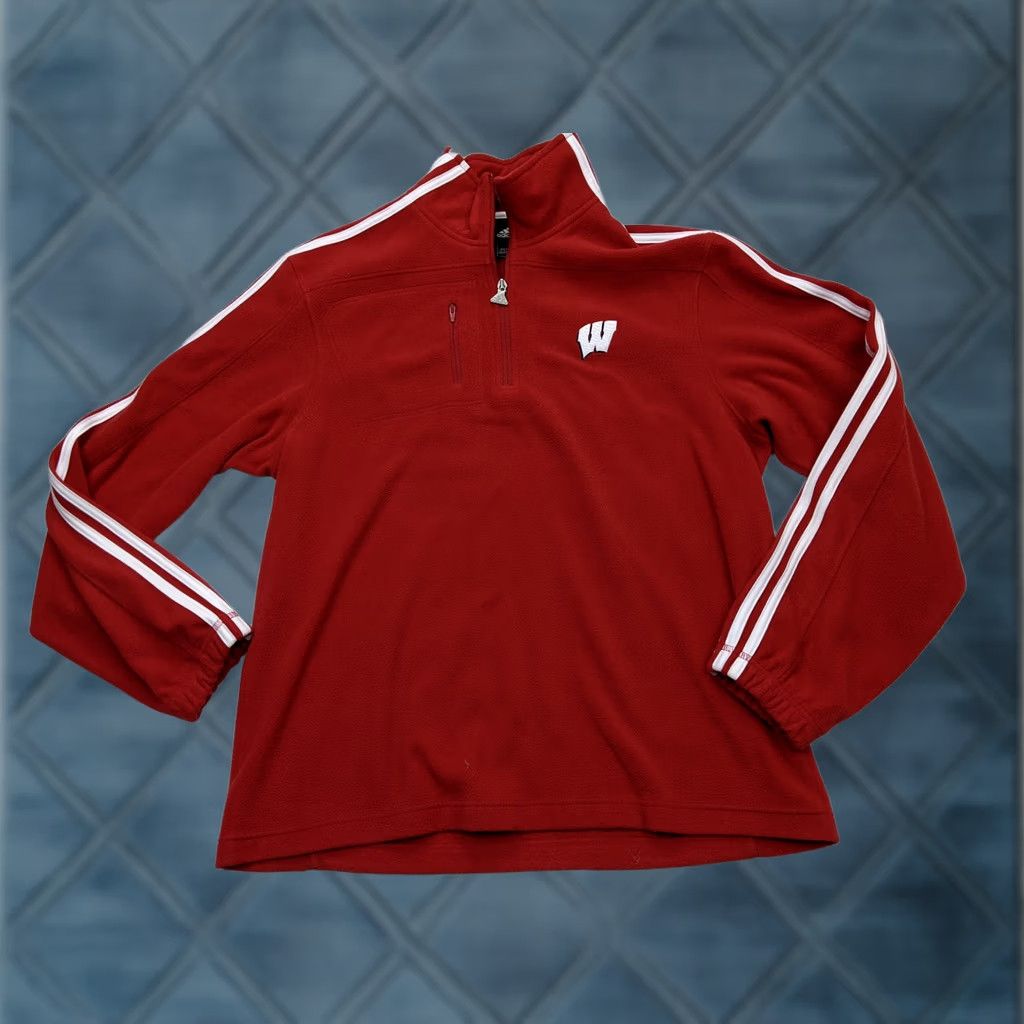 Adidas Adidas Sweatshirt Pullover 1/4 Zip Crew Neck Striped Fleece Red White Women S Size S / US 4 / IT 40 - 1 Thumbnail