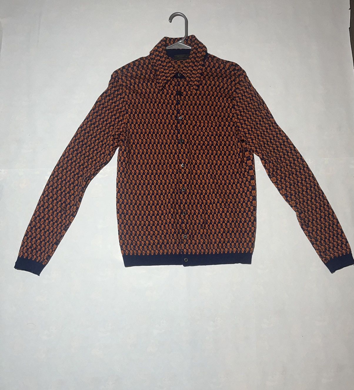 image of Prada Wool Cardignan Navy Checker, Men's (Size Small)