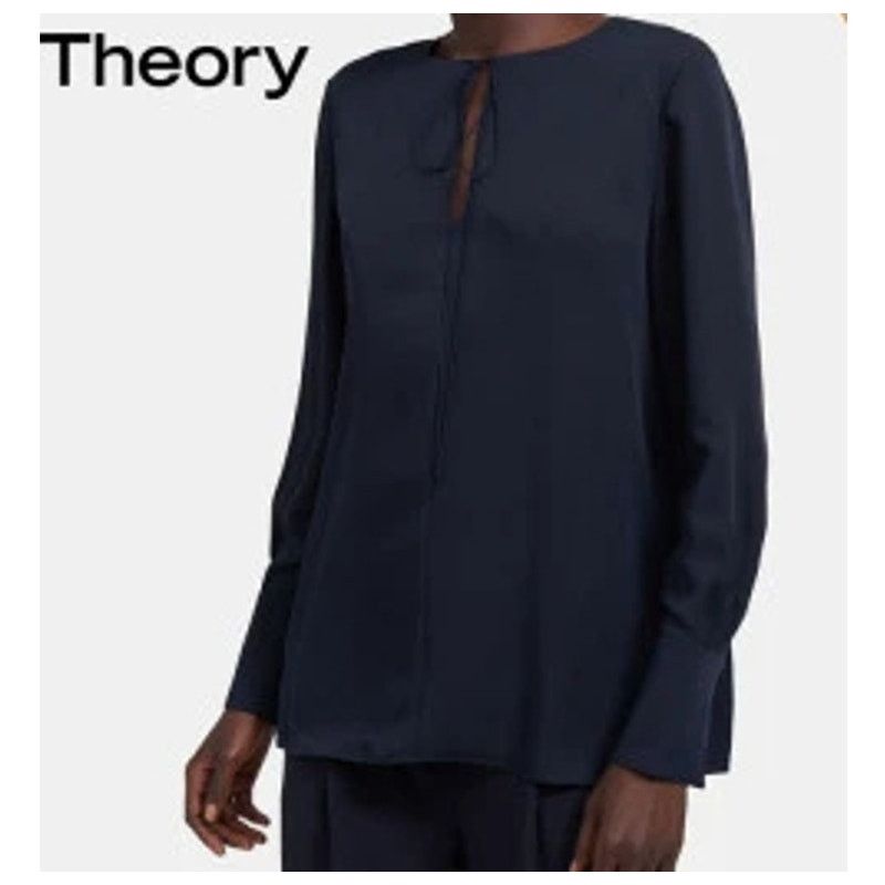 Theory Theory Silk Blue Keyhole Tie Front Cuff Sleeve Blouse Tunic Size M / US 6-8 / IT 42-44 - 2 Thumbnail