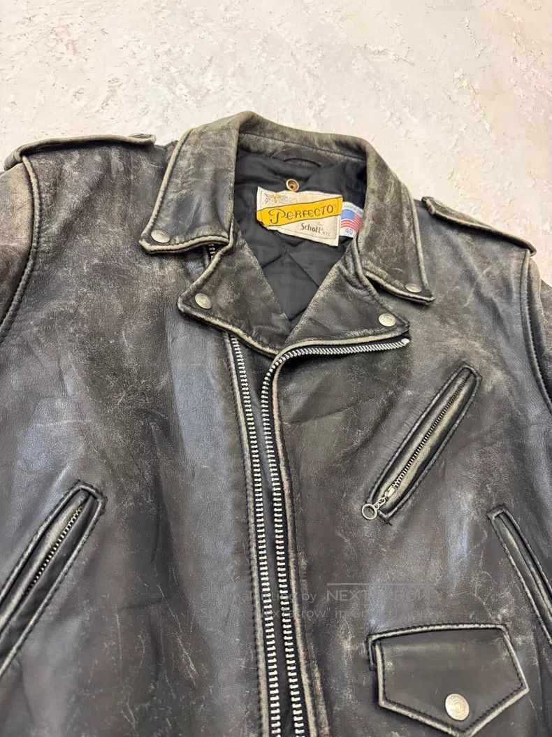 Schott Schott Vintage cable-stayed motorcycle leather jacket Size US L / EU 52-54 / 3 - 4 Thumbnail