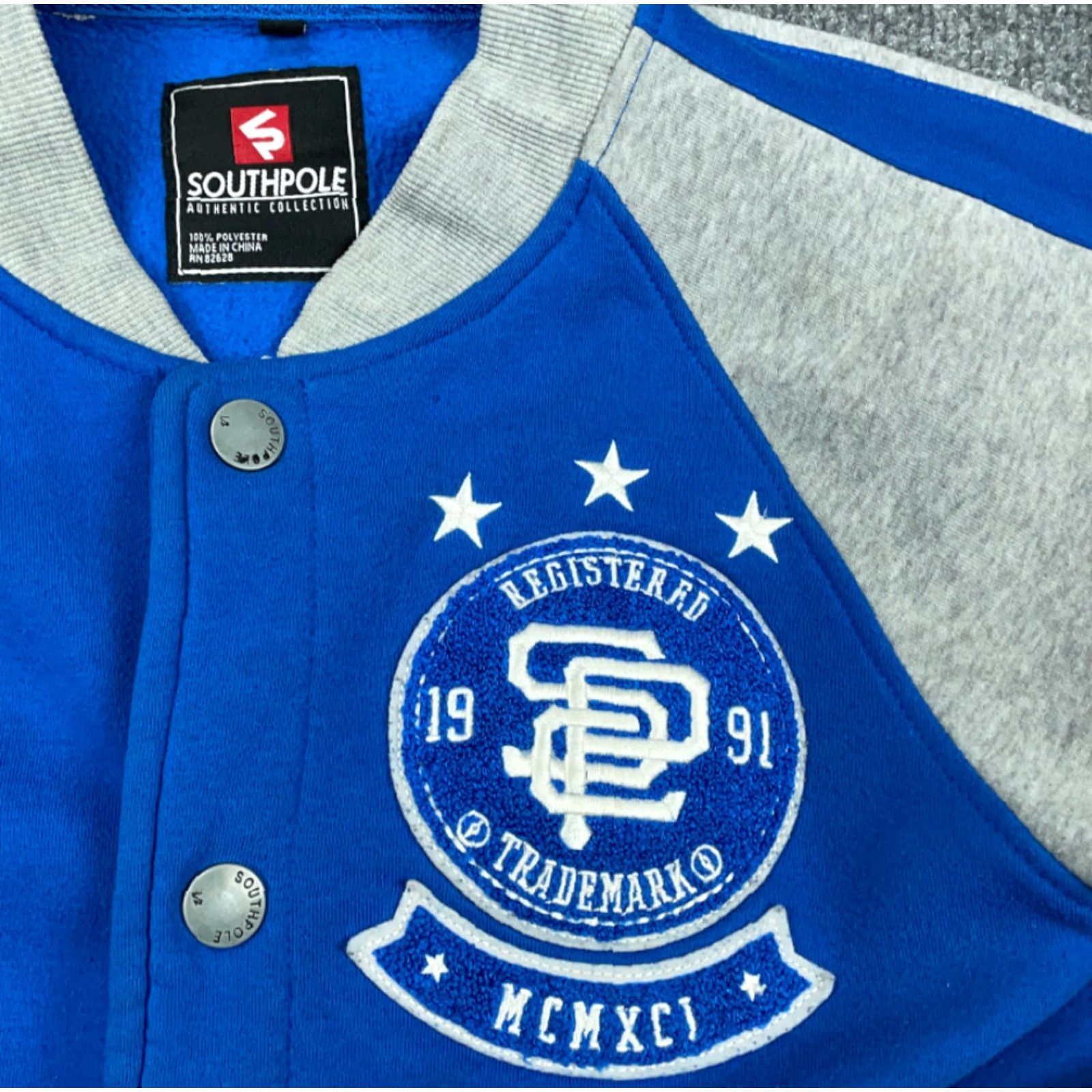 Southpole Y2K Streetwear Blue Gray Varsity Jacket Sweatshirt Adult Small Southpole Snap Size US S / EU 44-46 / 1 - 4 Thumbnail