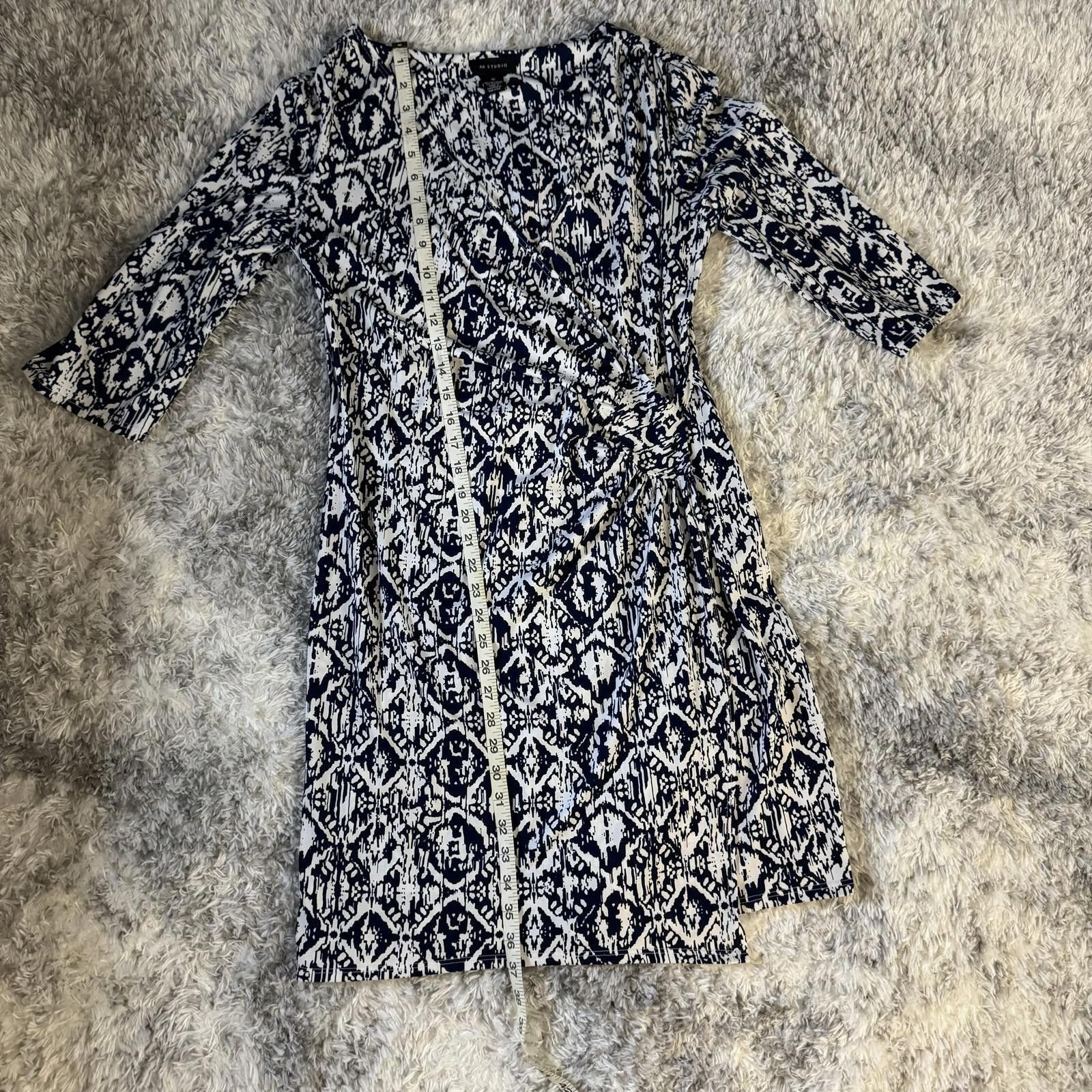 Designer AA Studio Women's Size 12 Navy and White Wrap Dress Midi Size XL / US 12-14 / IT 48-50 - 7 Thumbnail