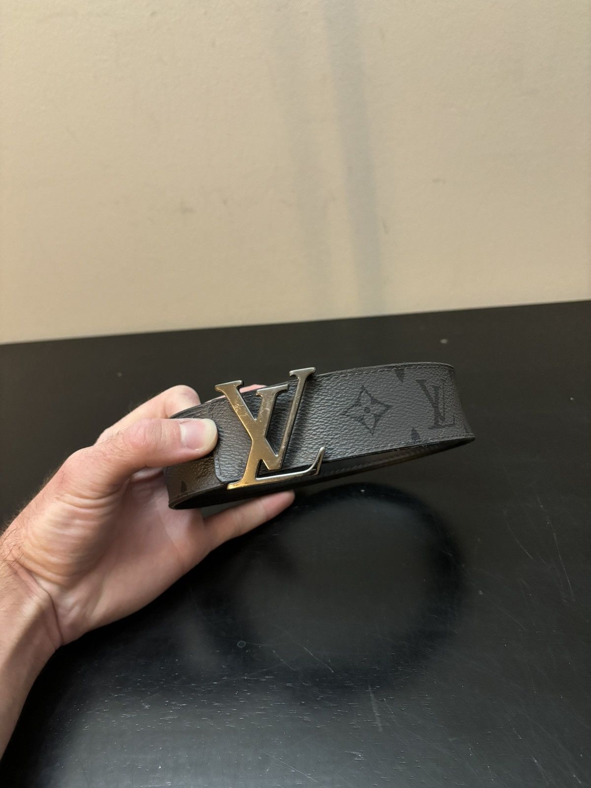 Louis Vuitton Reversible Monogram Buckle Belt Black Grey