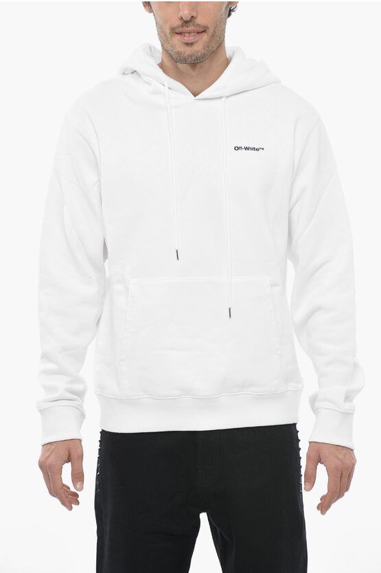 image of Off White Fleece Cotton Wave Outline Hoodie in White, Men's (Size Small)