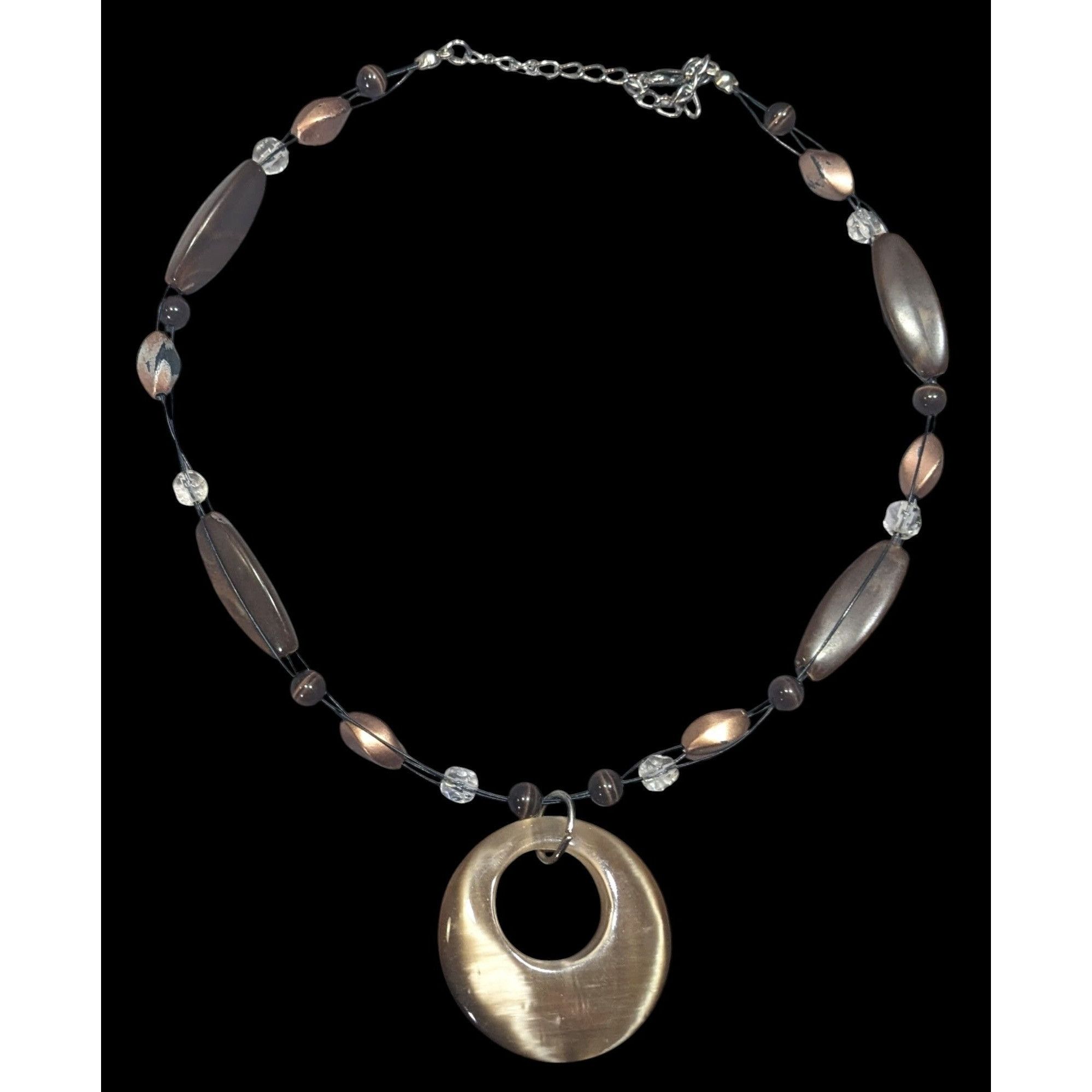Other Retro Bohemian Brown Beaded Necklace With Cat Eye Pendant Size ONE SIZE - 1 Thumbnail