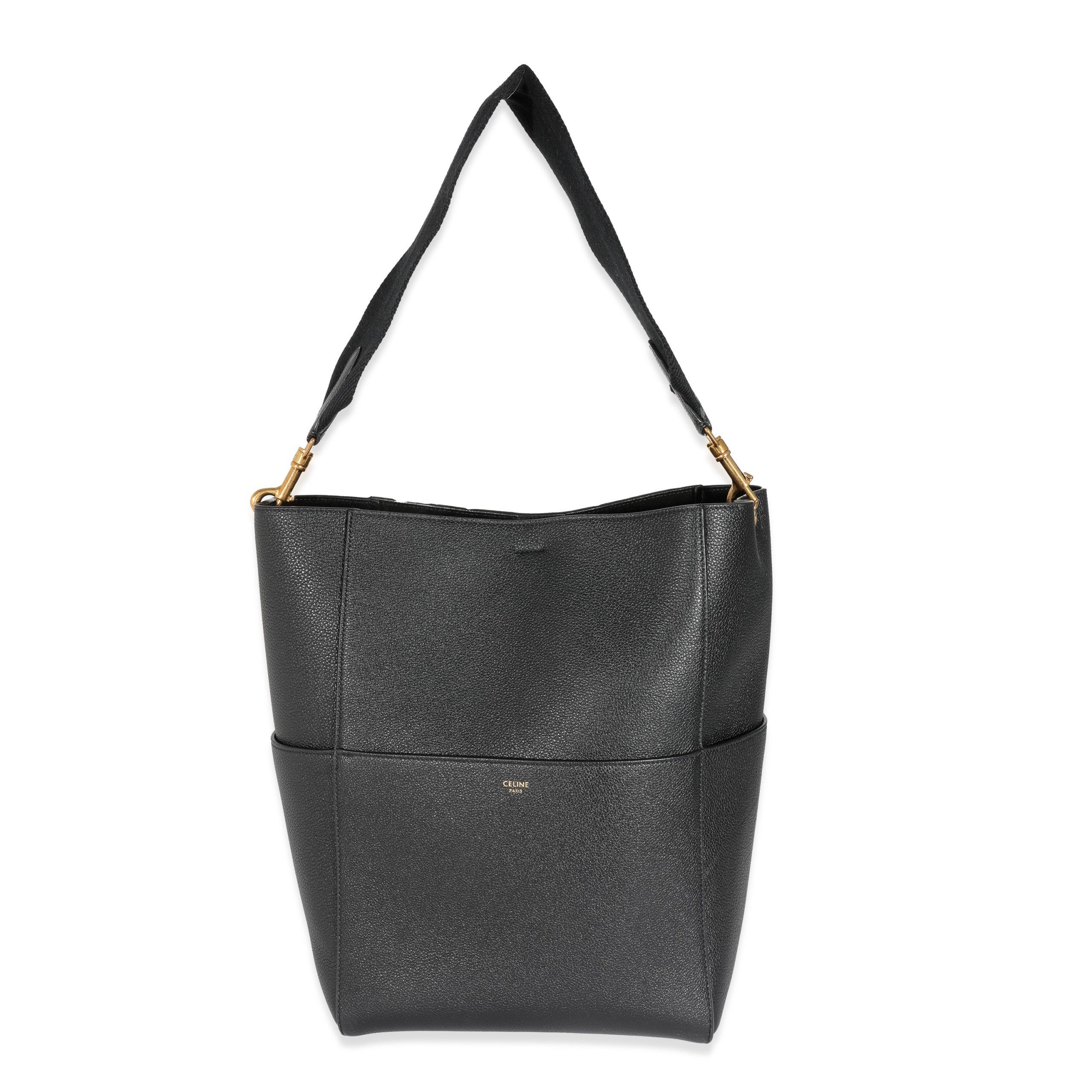 image of Celine Black Calfskin Medium Seau Sangle Bucket Bag Medium, Women's