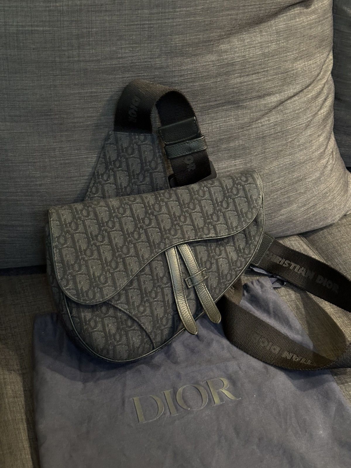 Dior Mens Saddle Bag Oblique Jacquard Large 2022 in Black