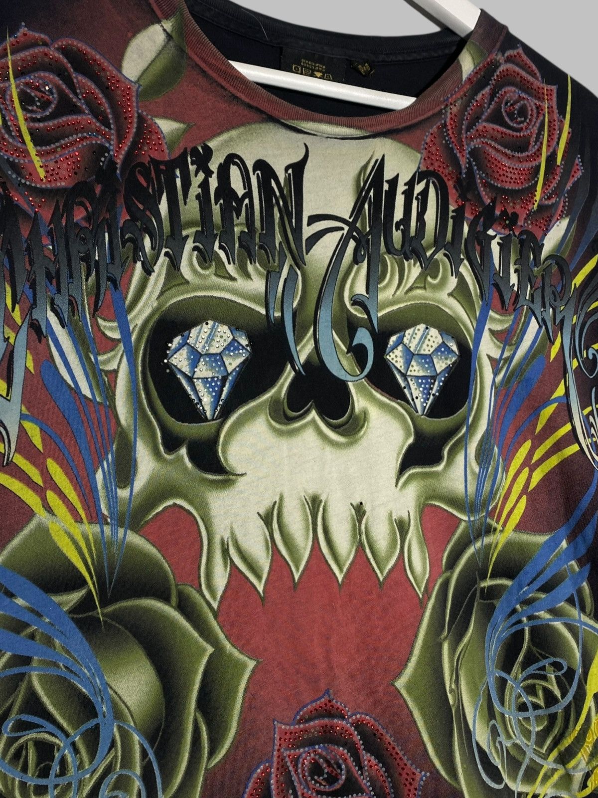 Christian Audigier 🔥 Y2K CHRISTIAN AUDIGIER SKULL ROSES TATTOO TEE GOTHIC VIBES Size US XL / EU 56 / 4 - 3 Thumbnail