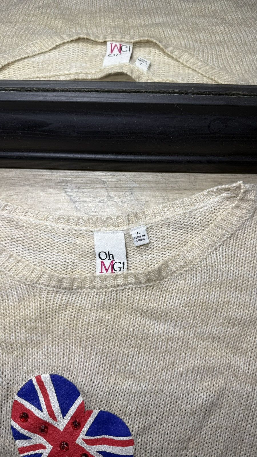 Affliction Y2K 2000s Women’s Oh Mg! I Love London Cream Knitted Sweater Size L / US 10 / IT 46 - 3 Thumbnail