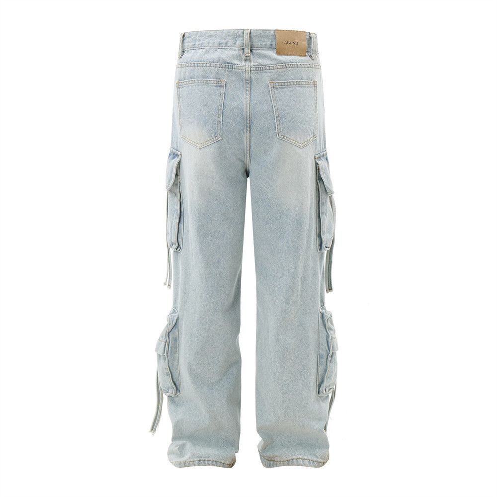 Japanese Brand × Jean Men's trendy multi-pocket loose wide-leg washed work jeans Size US 32 / EU 48 - 3 Thumbnail