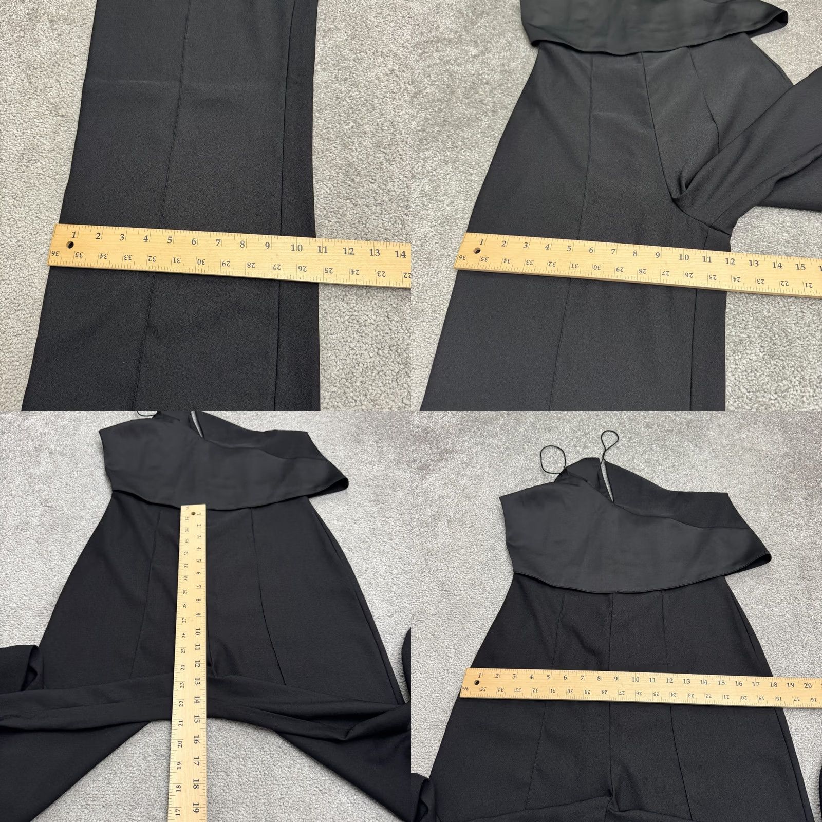 Vintage AQ AQ Black Jumpsuit Womens 6 Long Wide Leg Asymmetrical Sleeve Draped Size 28" / US 6 / IT 42 - 8 Thumbnail