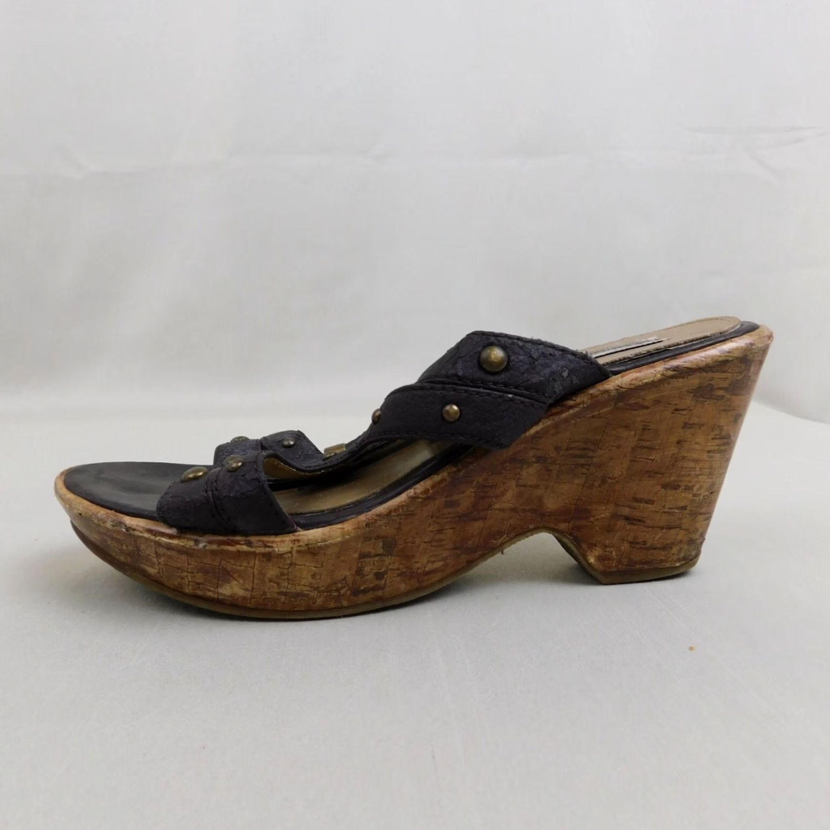 Vintage VINTAGE American Eagle Open-Toe Studded Cork Wedge Platform Sandals 7 Brown Espadrille Womens Size US 7 / IT 37 - 7 Thumbnail