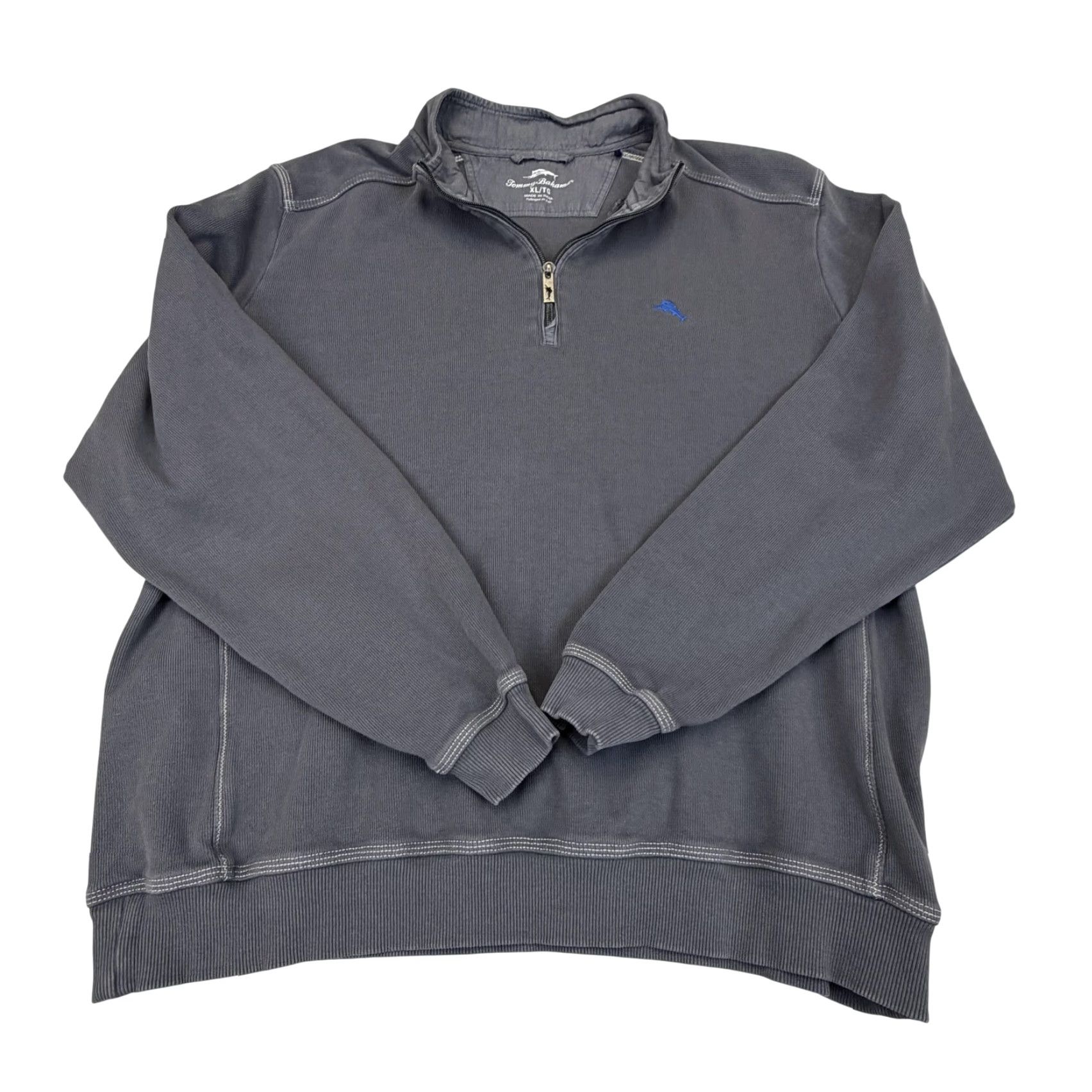 Tommy Bahama Tommy Bahama Sweater Mens XL Gray Quarter Zip Mock Neck Pullover Logo Knit Top Size US XL / EU 56 / 4 - 2 Thumbnail