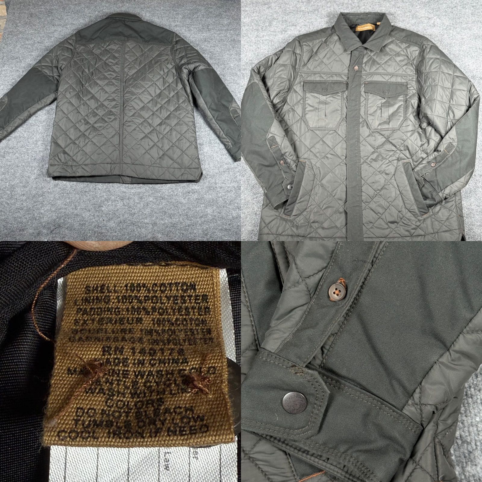 Vintage Mens Quilted Jacket XL Gray Reinforced Elbow Patch Utility Coat Cassius USA Button Zip Long Sleeve Casual Workwear Size US XL / EU 56 / 4 - 8 Thumbnail