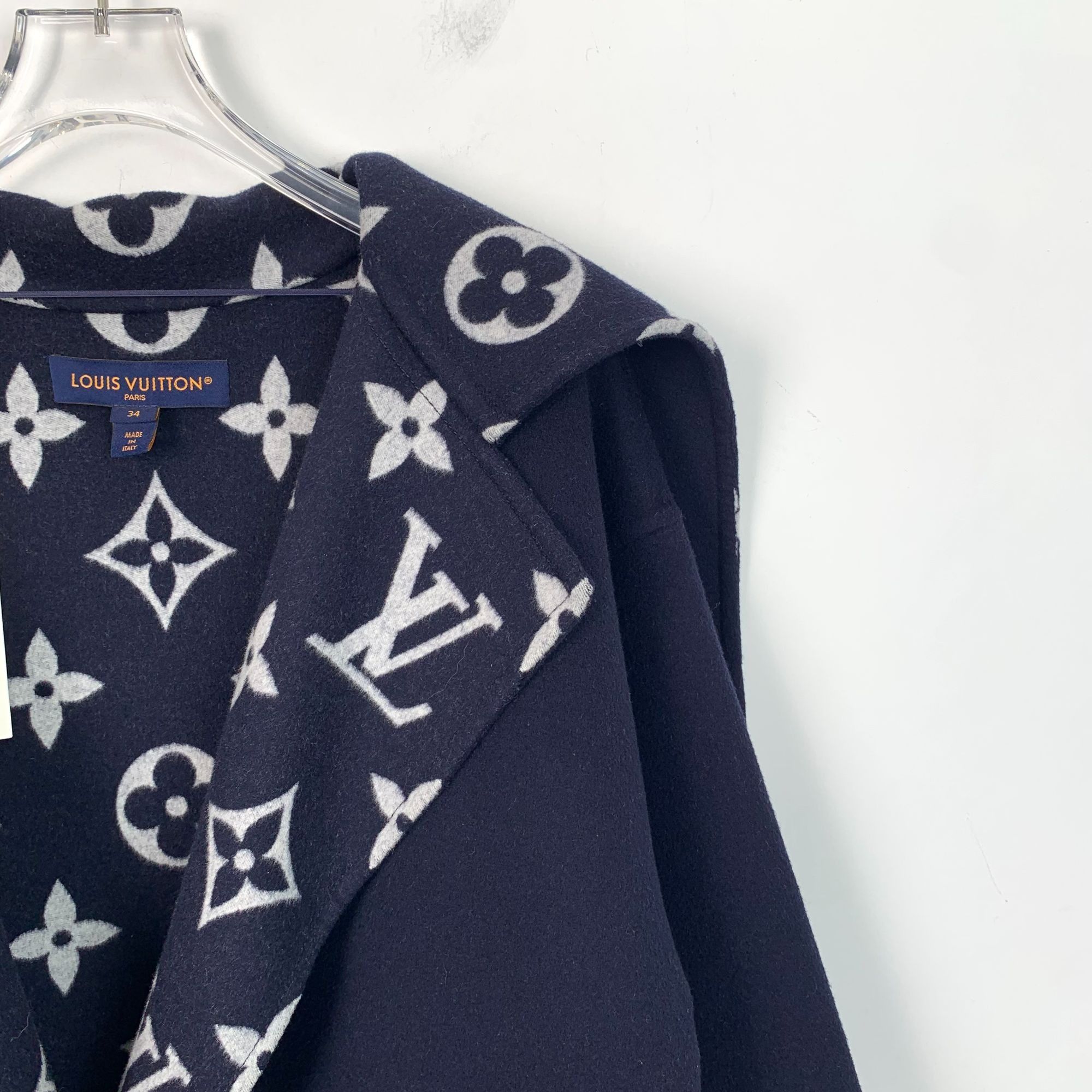 Louis Vuitton Womens Wool & Silk Monogram Belted Coat Size 3