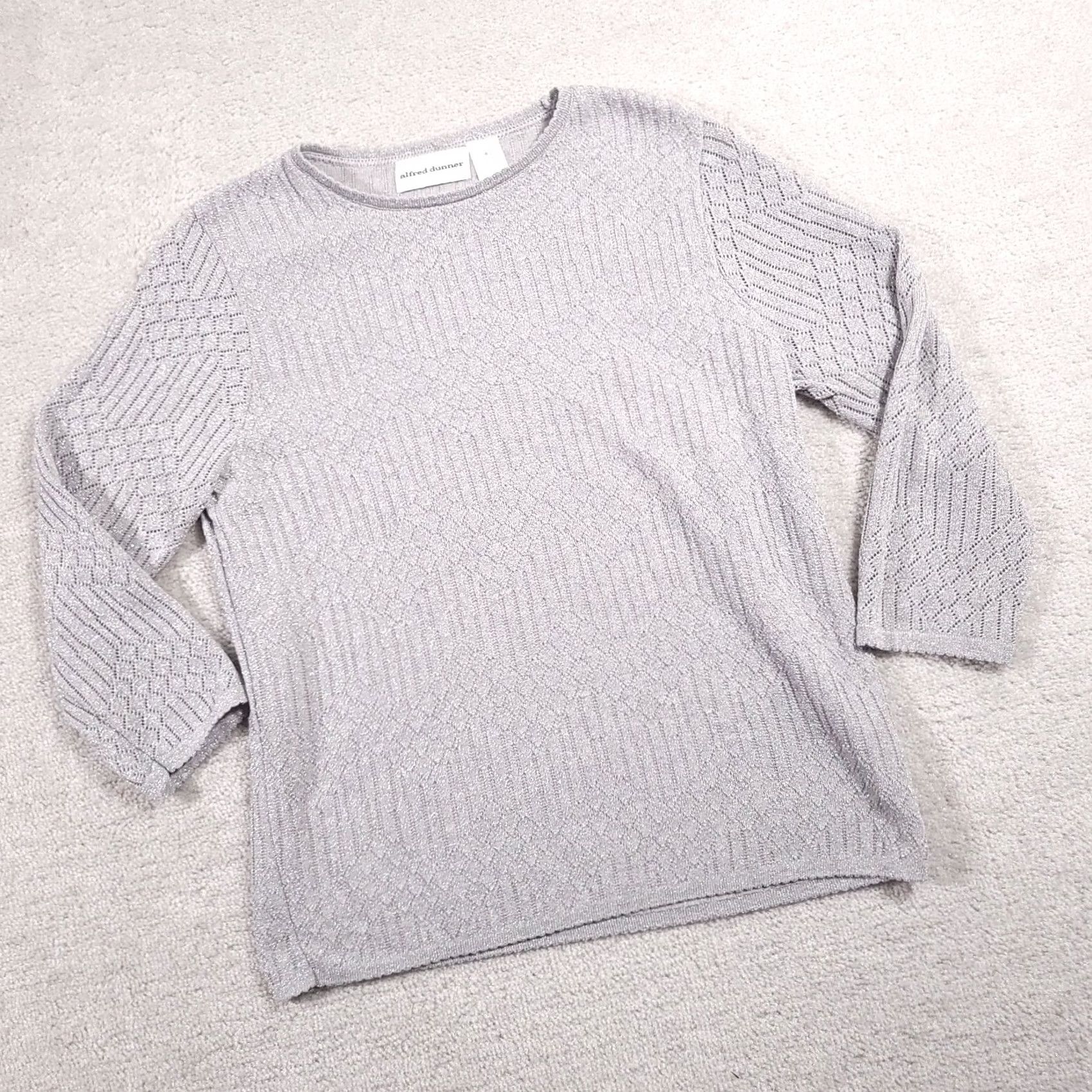 Vintage VINTAGE Alfred Dunner Knit Sweater Women's Small Gray Glitter USA 3/4 Sleeve Size S / US 4 / IT 40 - 2 Thumbnail