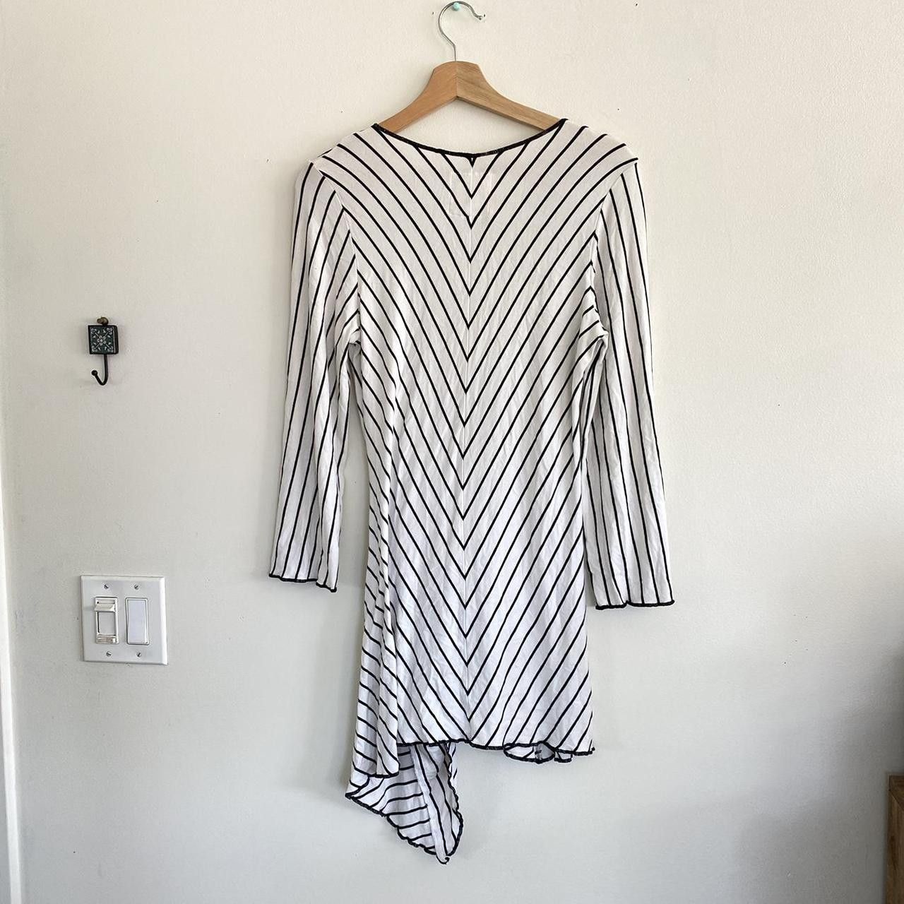 Vintage T. ELLIOT WHITE BLACK STRIPED ASYMMETRICAL MINI DRESS MEDIUM Size M / US 6-8 / IT 42-44 - 3 Thumbnail