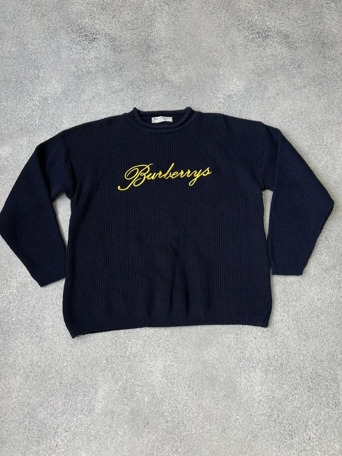 Burberry × Vintage Vintage Burberry Big Logo heavy knit sweater Size US L / EU 52-54 / 3 - 4 Thumbnail