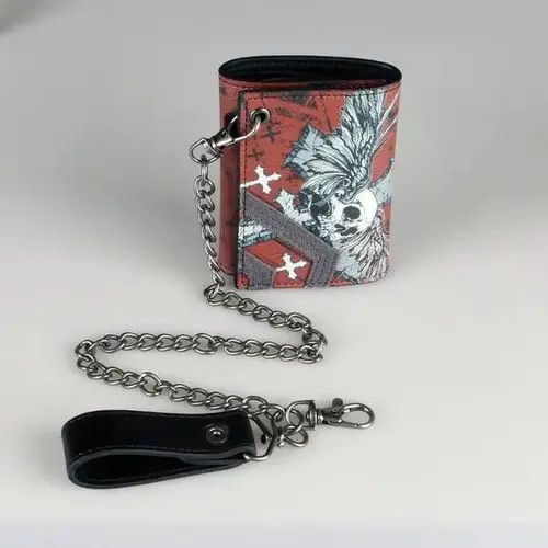 Japanese Brand Y2K Maroon Skull Cross Wallet Size ONE SIZE - 6 Thumbnail
