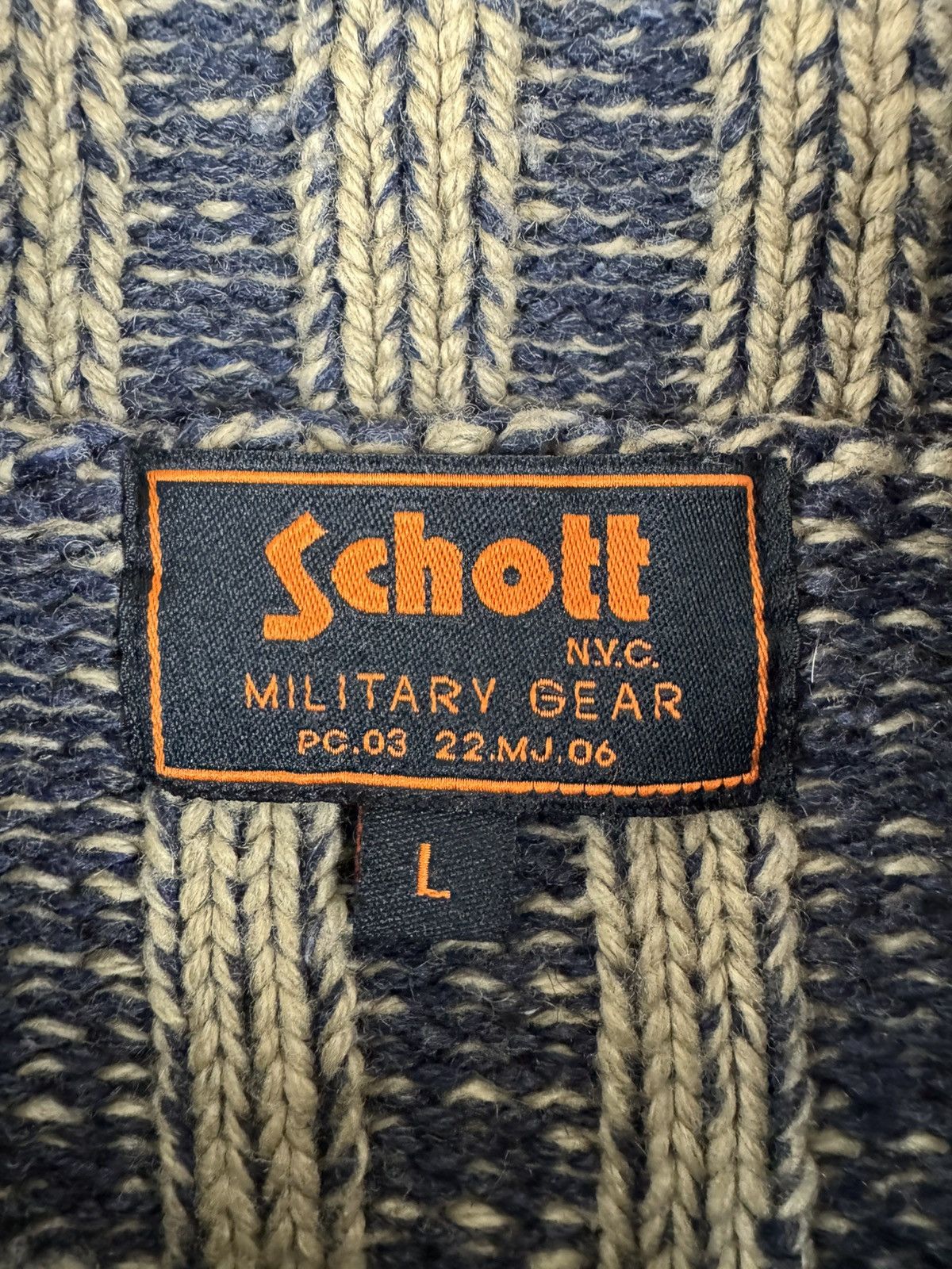 Schott × Vintage Vintage 90s Schott NYC military gear heavy zip knit sweater Size US L / EU 52-54 / 3 - 14 Thumbnail