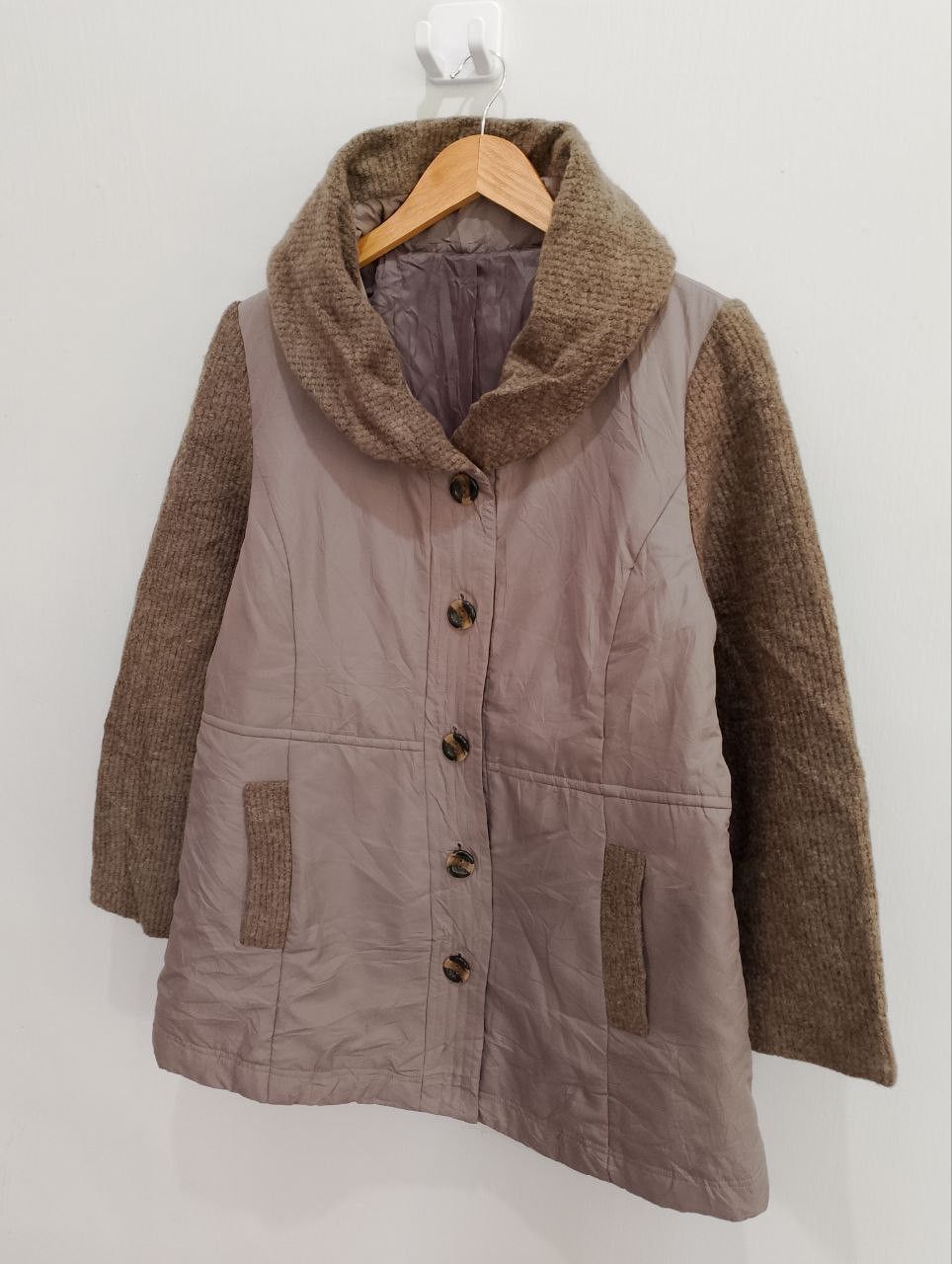 Japanese Brand TOP VALU Brown Knitted Puffer Button Up Jacket Size L / US 10 / IT 46 - 3 Thumbnail