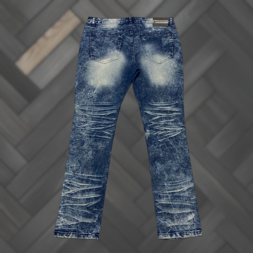 Denime DENIM & RIVETS Premium Moto Jeans Men's 38 Acid Wash Stretch Whiskers Blue Distressed Pockets Zipper Studded Quilted Size US 38 / EU 54 - 1 Thumbnail