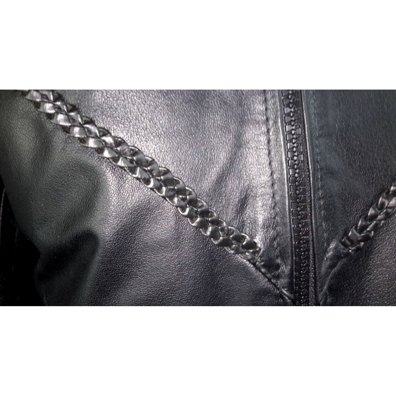 B Sides VINTAGE Leather motorcycle biker womens XL black NWT braided leather jacket with zip out liner side laces Women Motorcycle Jacket Mens? Size XL / US 12-14 / IT 48-50 - 2 Thumbnail