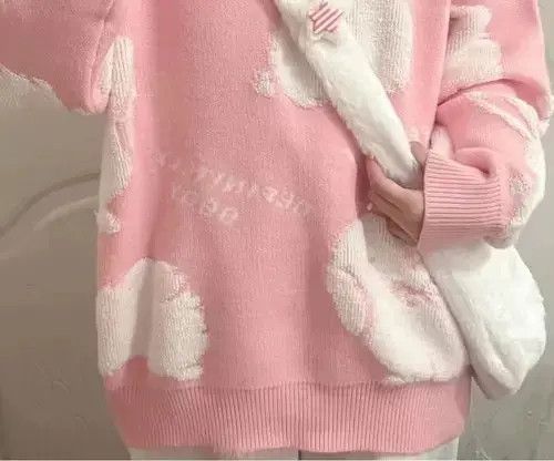 Aran Isles Knitwear × Other Kawaii Pink Cartoon Jacquard Oversized Sweater Men Size US M / EU 48-50 / 2 - 3 Thumbnail