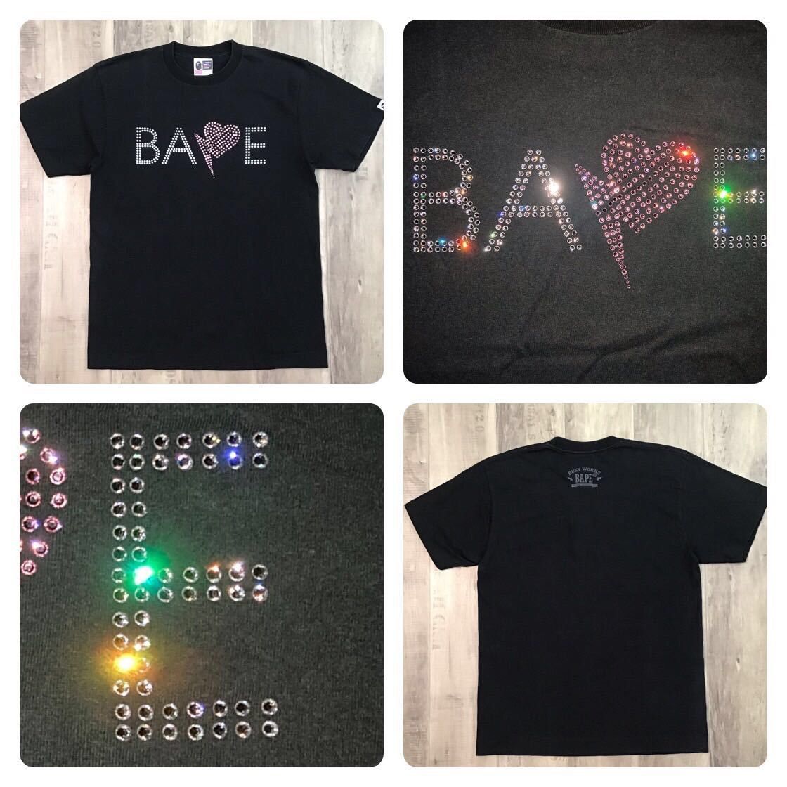 Pre-owned Bape X Nigo Bape Swarovski Heart Logo T-shirt A Bathing Ape Nigo In Black