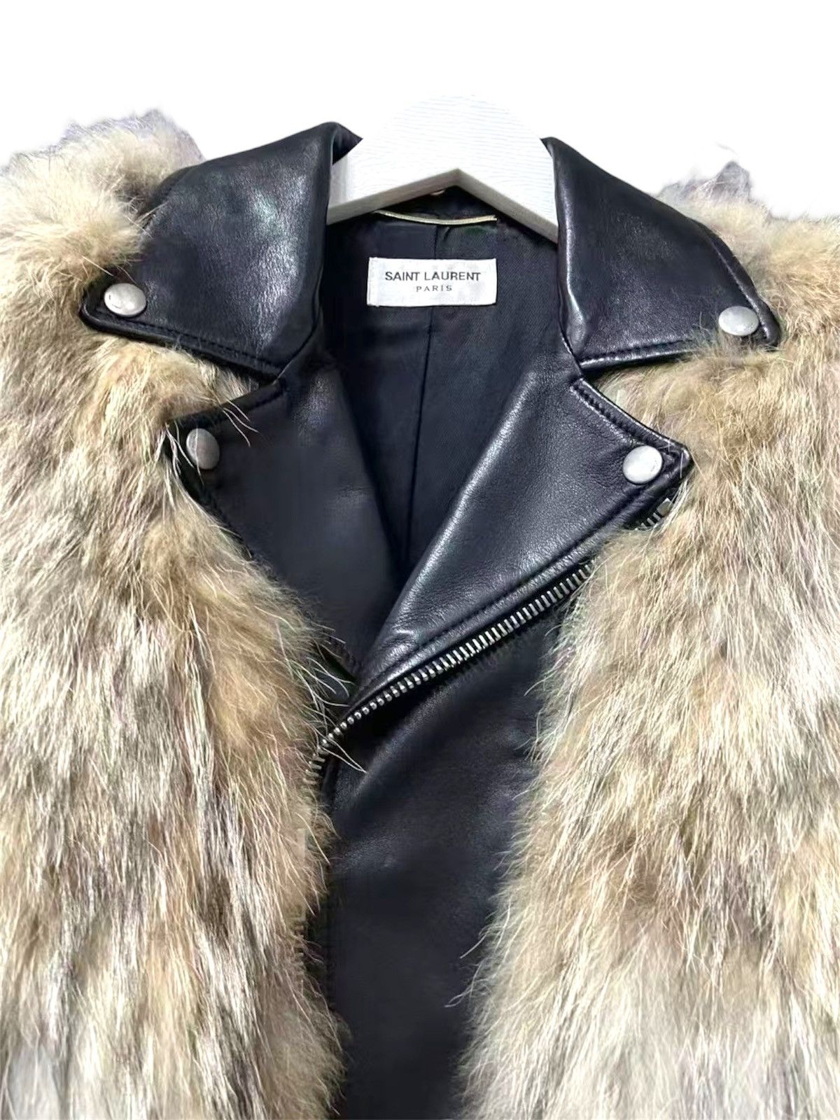 Saint Laurent Paris Saint Laurent Leather Biker Jacket 34 Coyote Fur Size XS / US 0-2 / IT 36-38 - 3 Thumbnail