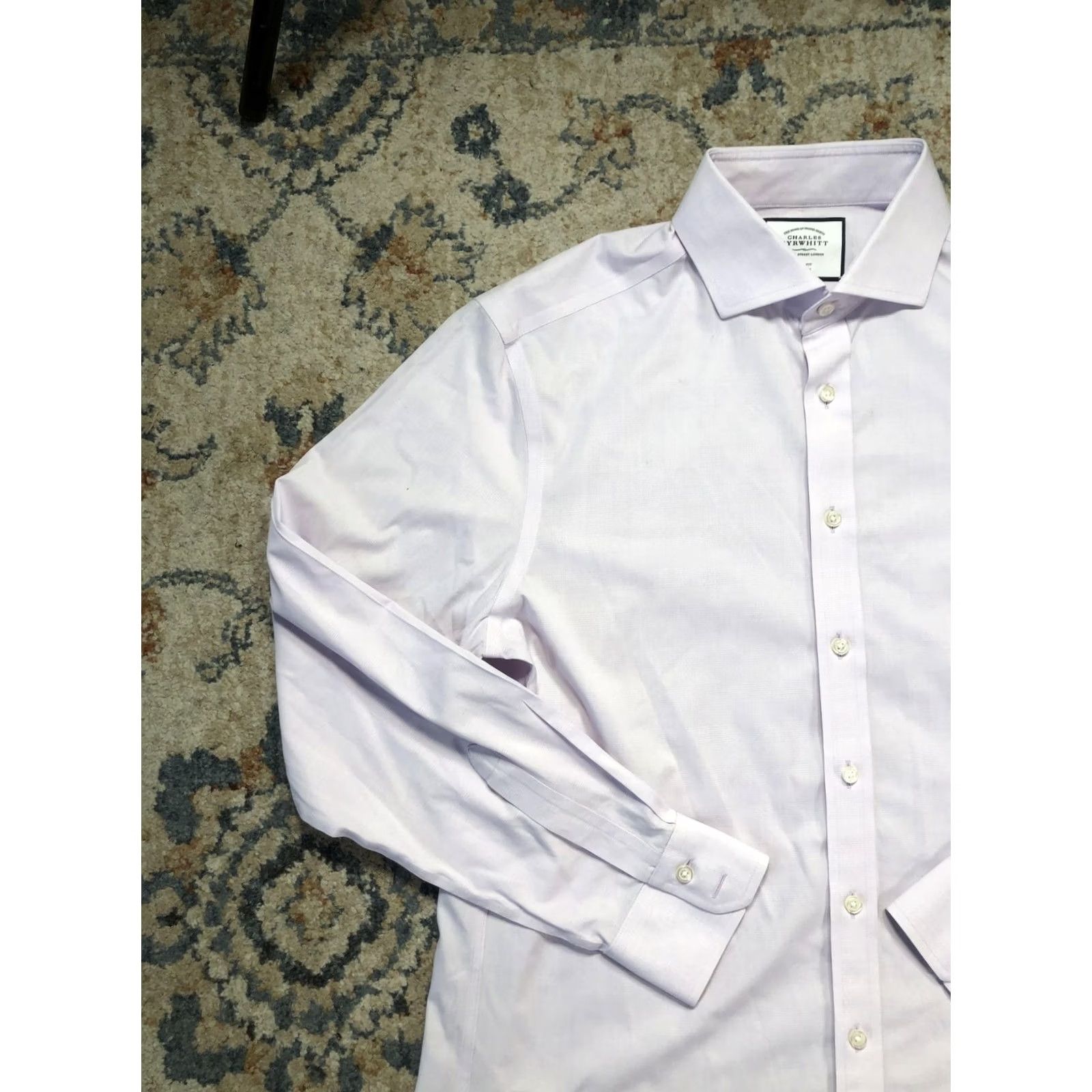 Charles Tyrwhitt Charles Tyrwhitt Dress Shirt Mens 16 Slim Fit Pink Check Non-Iron 100% Cotton Short Sleeve: No, Long Sleeve Size 42R - 3 Thumbnail