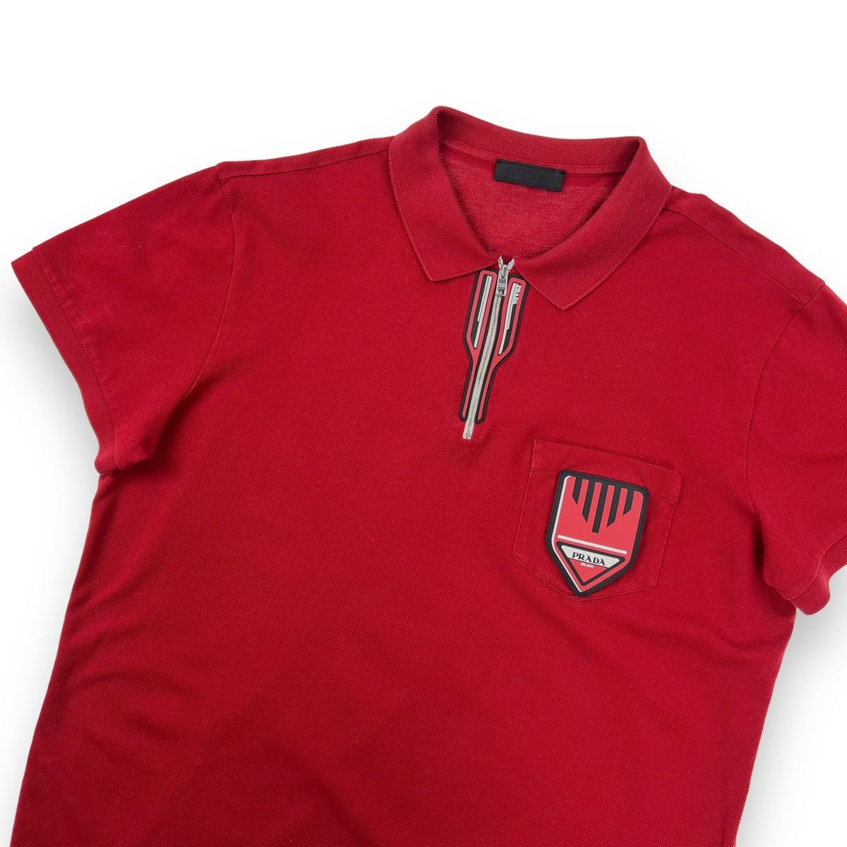 Prada Prada Rubber Logo Red Polo Shirt Size US M / EU 48-50 / 2 - 1 Thumbnail