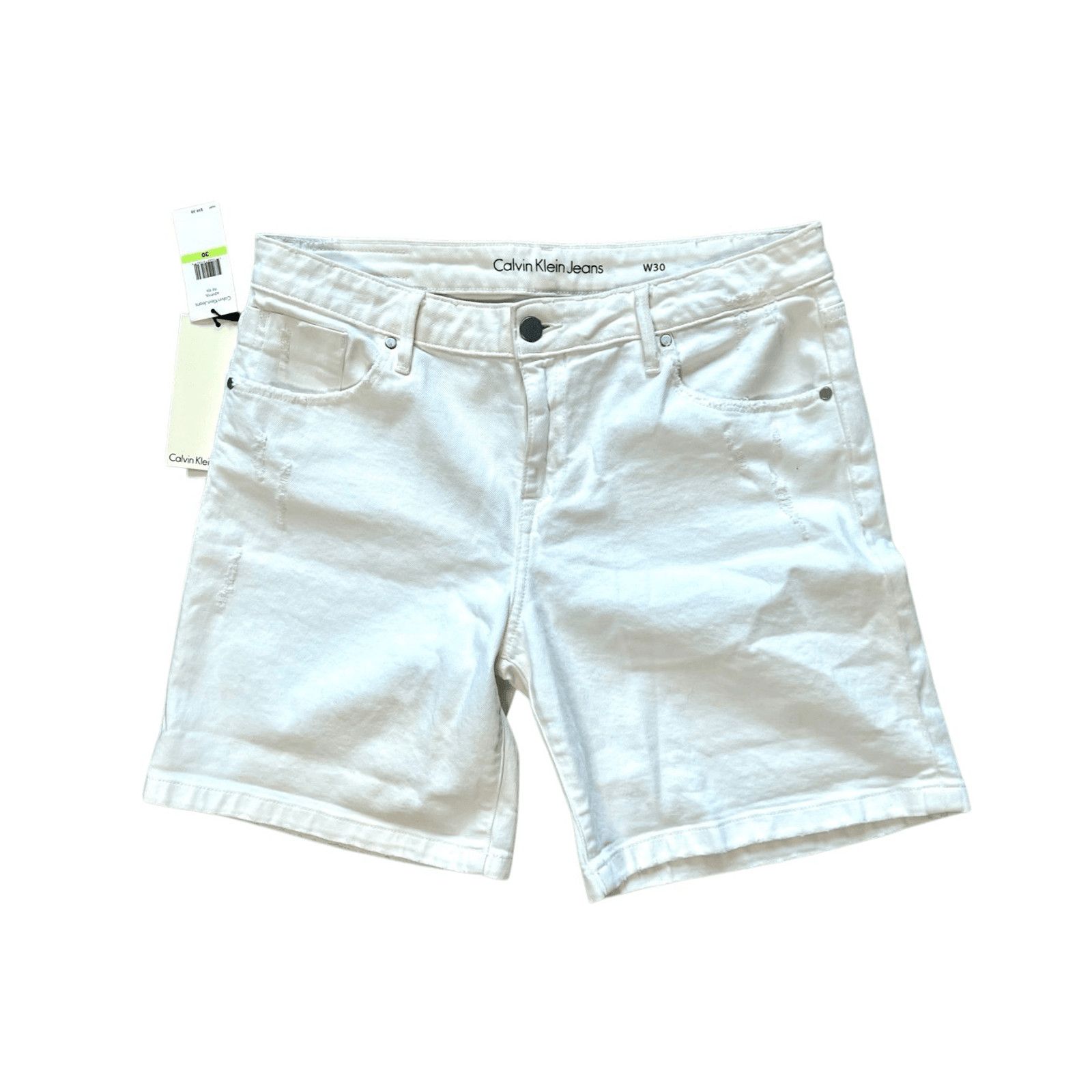 Calvin Klein Calvin Klein Distressed Mid Rise White Denim Shorts 30 NWT Size 32" / US 10 / IT 46 - 1 Thumbnail