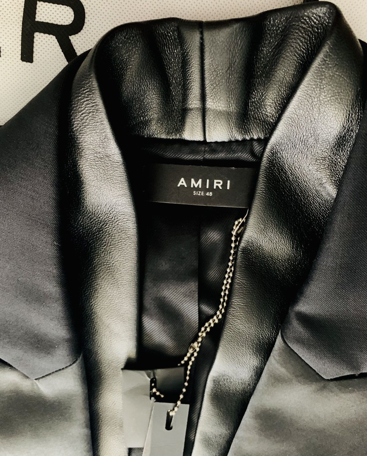 Amiri AMIRI Leather & Satin-Trimmed Wool-Twill Black Blazer, IT48 Size 48R - 8 Thumbnail