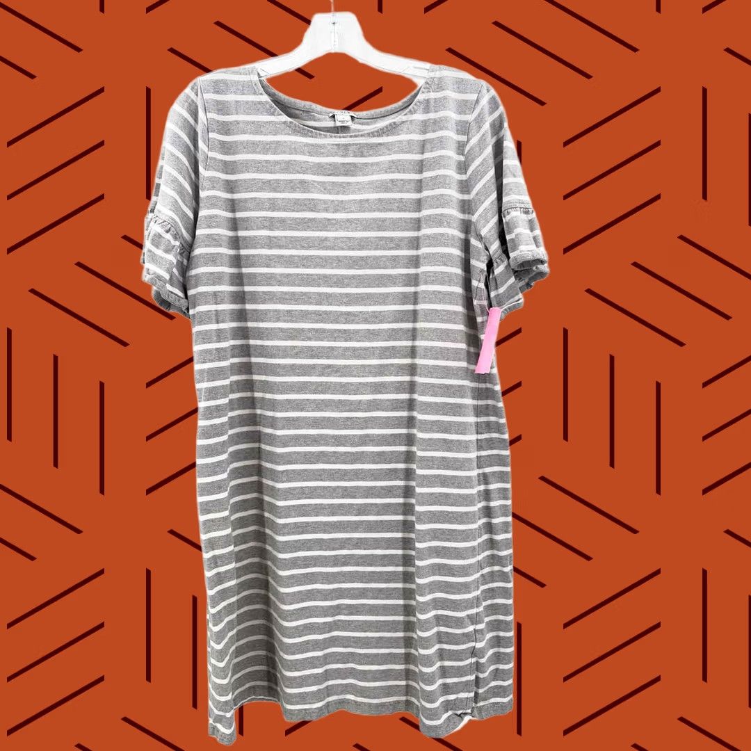 Vintage J Crew Grey Stripe Short Sleeve Dress Large Size 36" / US 14 / IT 50 - 1 Thumbnail