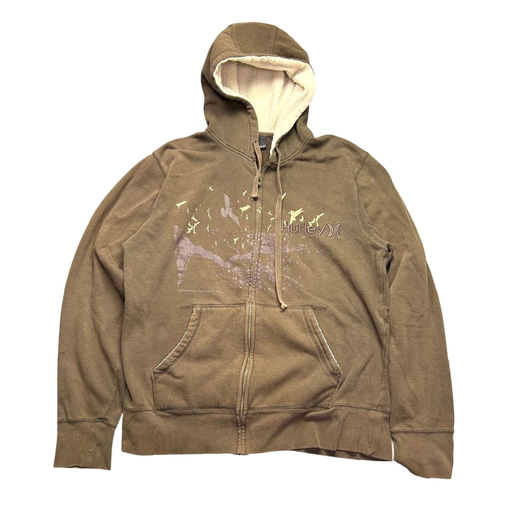 Hurley VINTAGE Hurley Hoodie XL Brown Graphic Full Zip Sherpa Lined Mens XL Brown Graphic Hooded Sweatshirt Size US XL / EU 56 / 4 - 2 Thumbnail