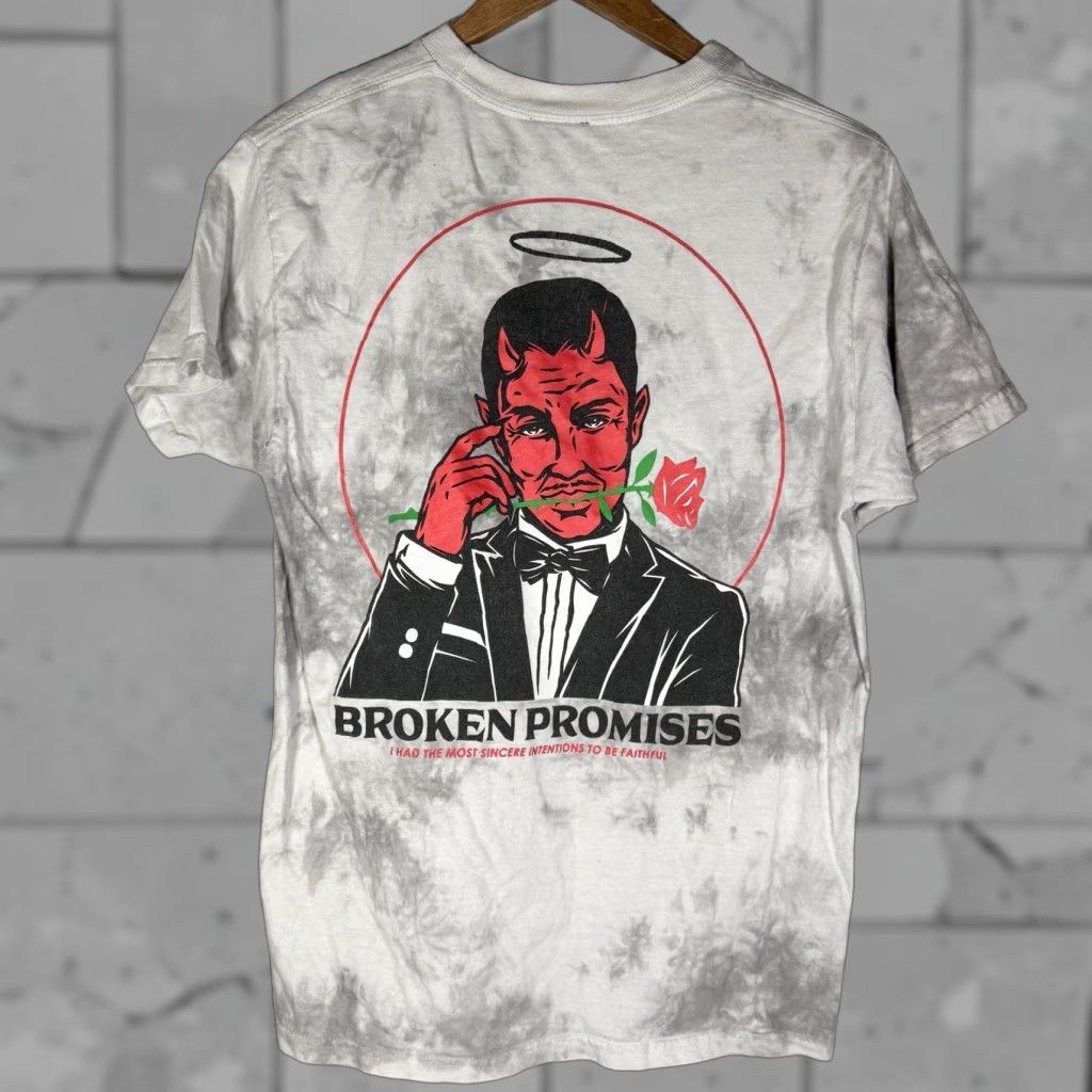 Broken Promises Co. BROKEN PROMISES Graphic Tee 100% Cotton Adult Medium Gray Mens Size US M / EU 48-50 / 2 - 1 Thumbnail