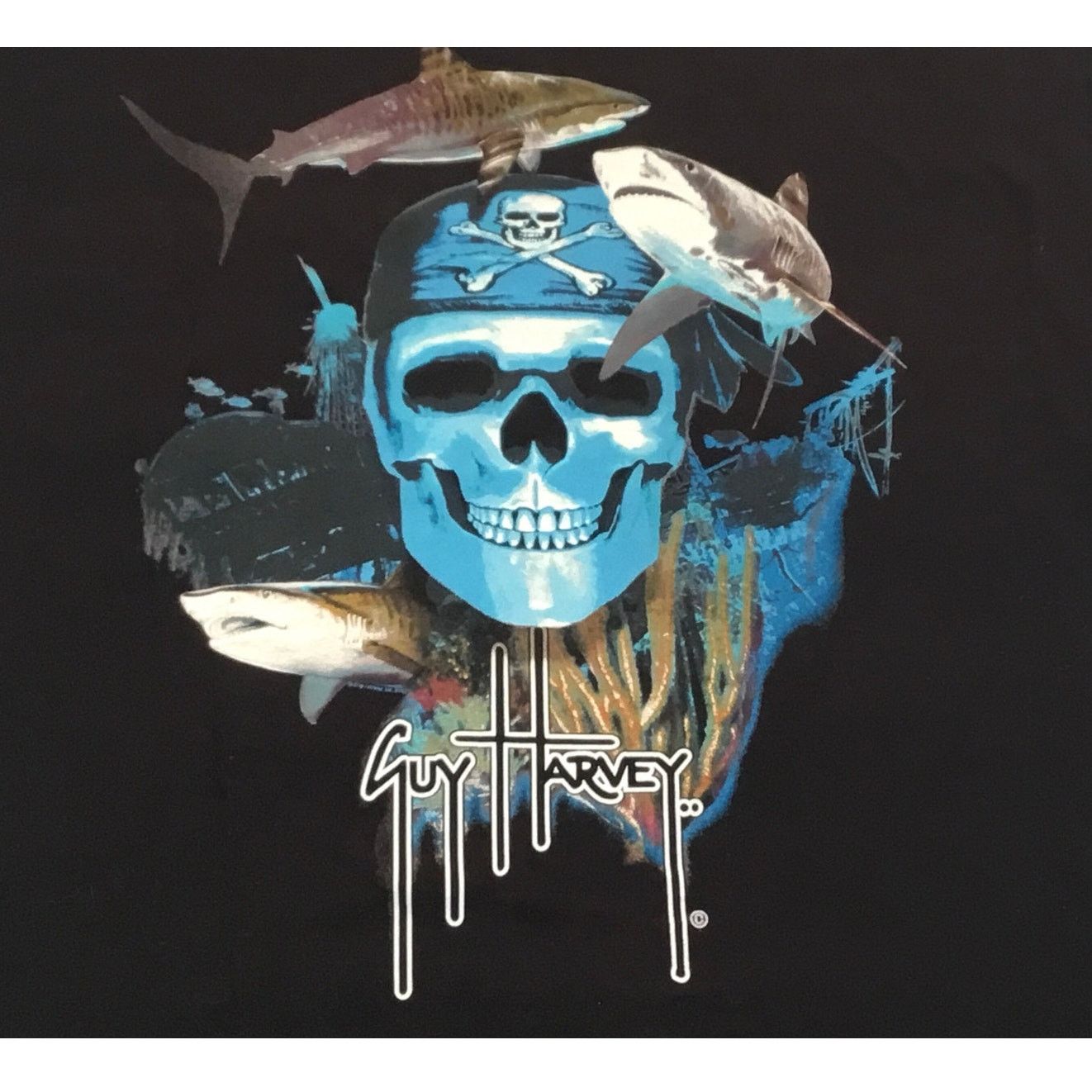 Guy Harvey Guy Harvey Pocket T-Shirt Black Pirate Skull Bones Sharks L Size US L / EU 52-54 / 3 - 5 Thumbnail